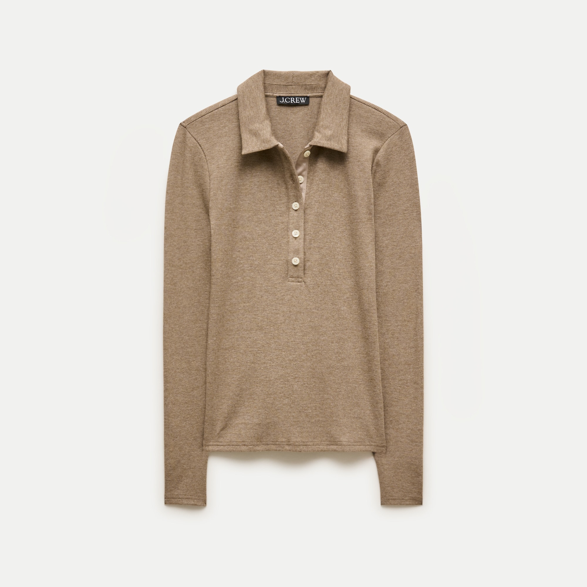 Perfect rib long-sleeve polo shirt with satin trim