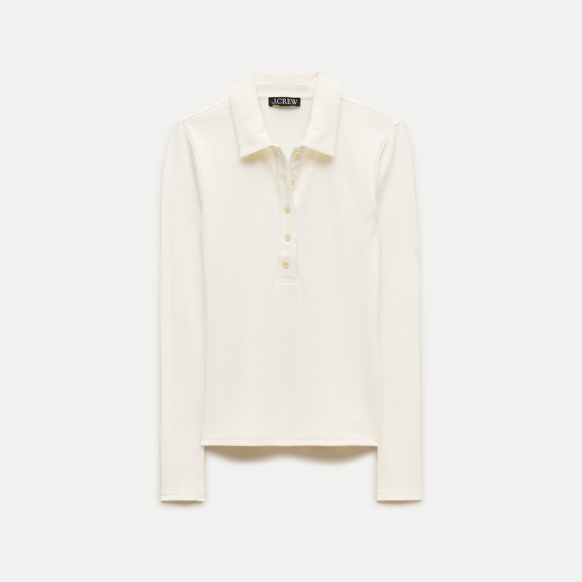 Perfect rib long-sleeve polo shirt with satin trim