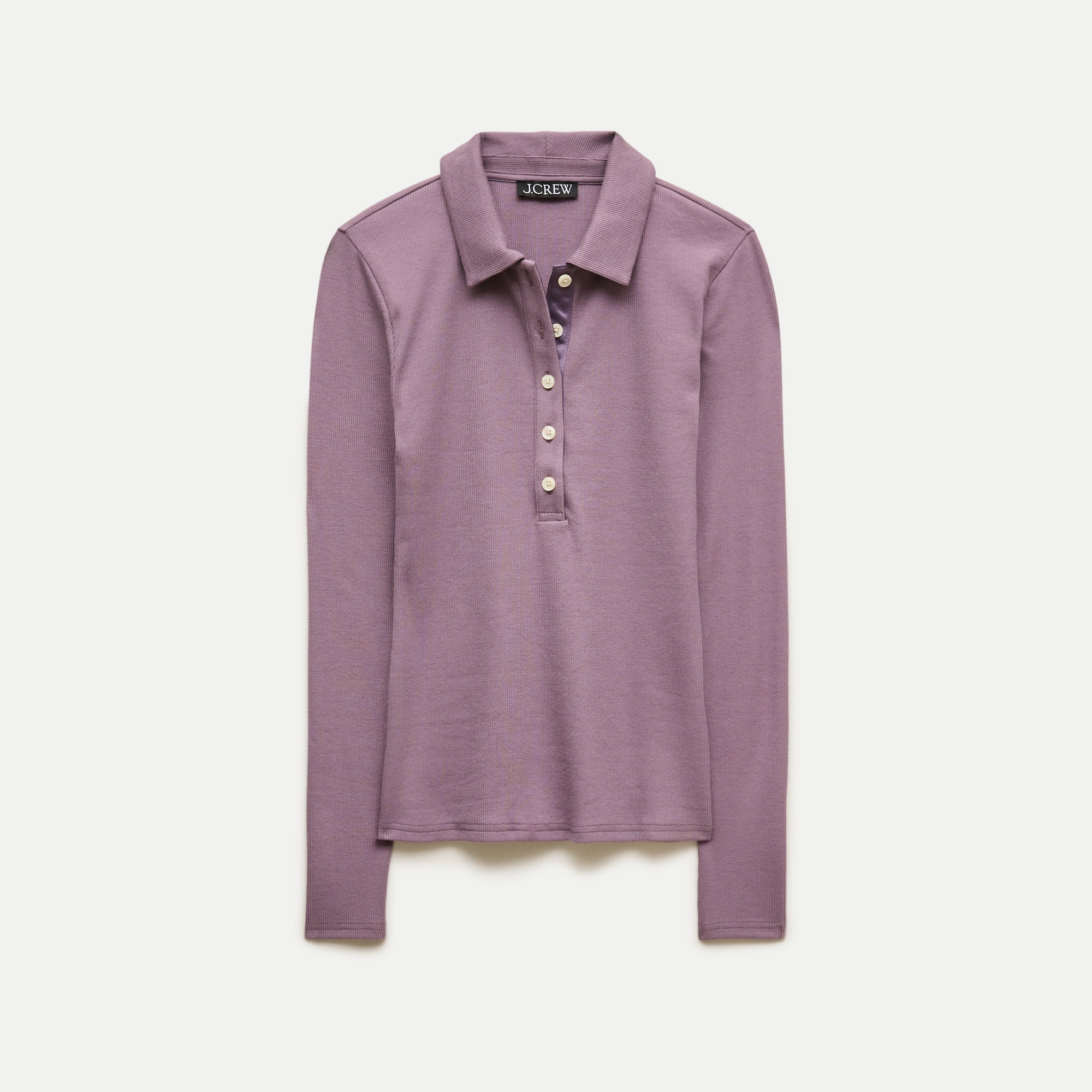 Perfect rib long-sleeve polo shirt with satin trim