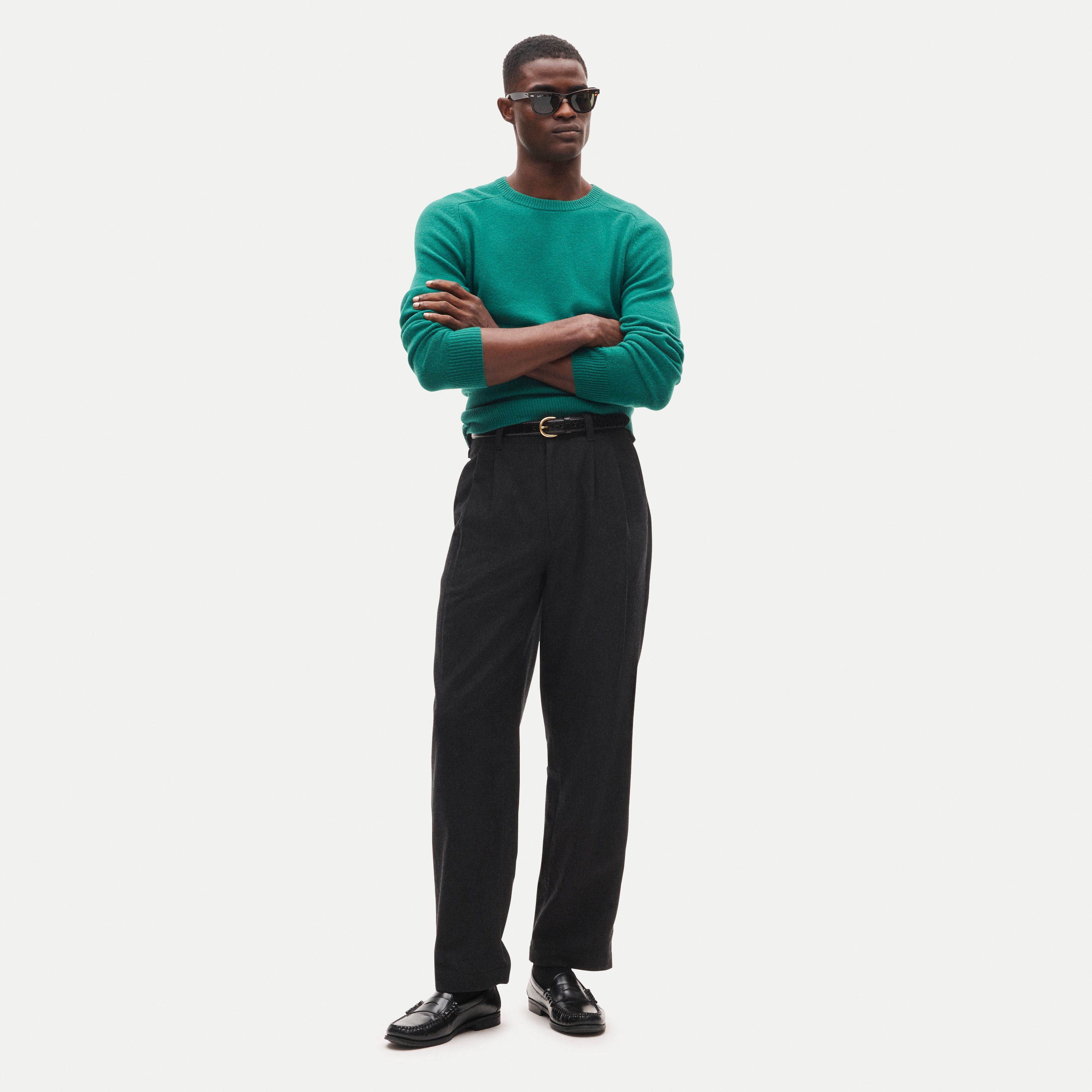 Relaxed-fit double-pleated trouser in wool blend