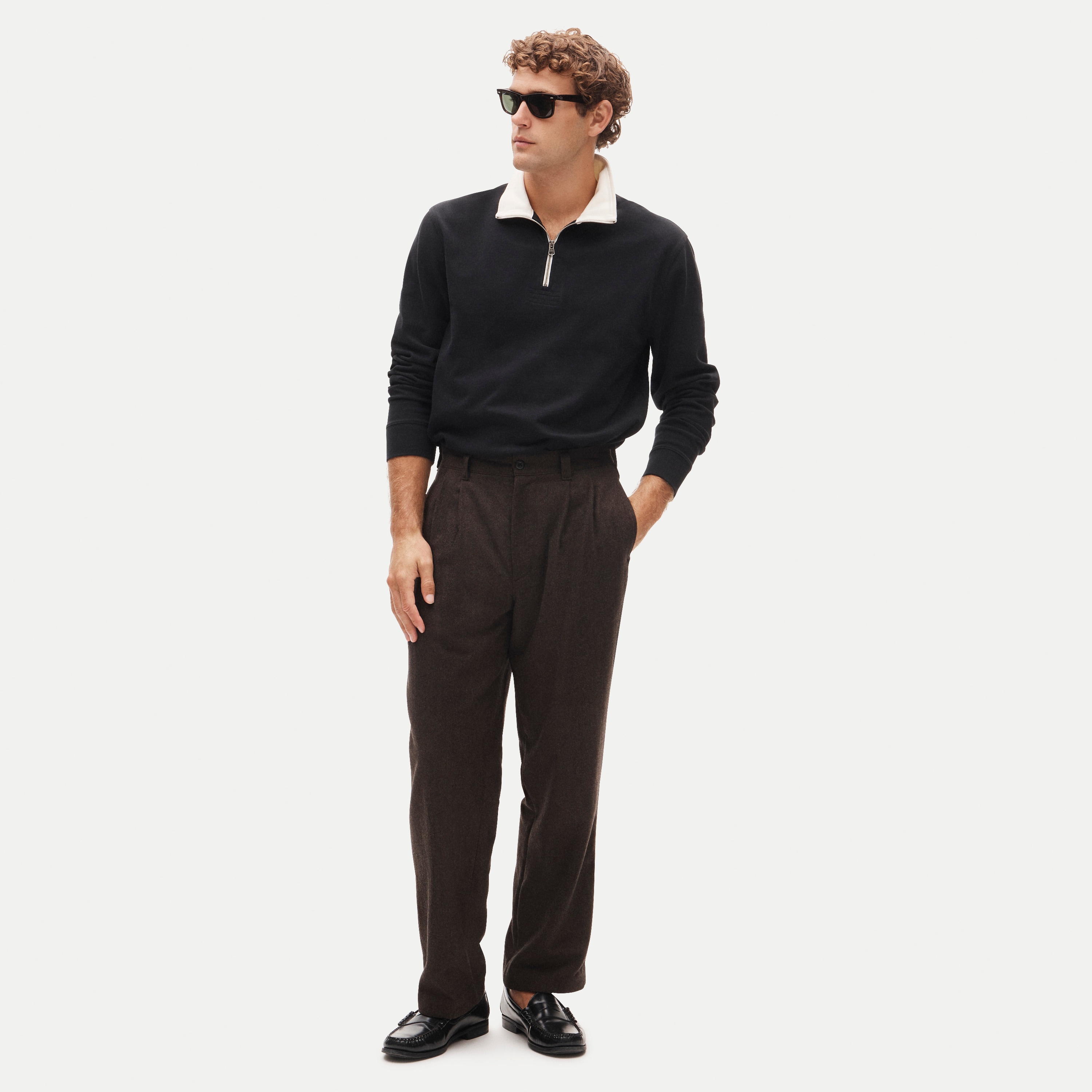 Relaxed-fit double-pleated trouser in wool blend