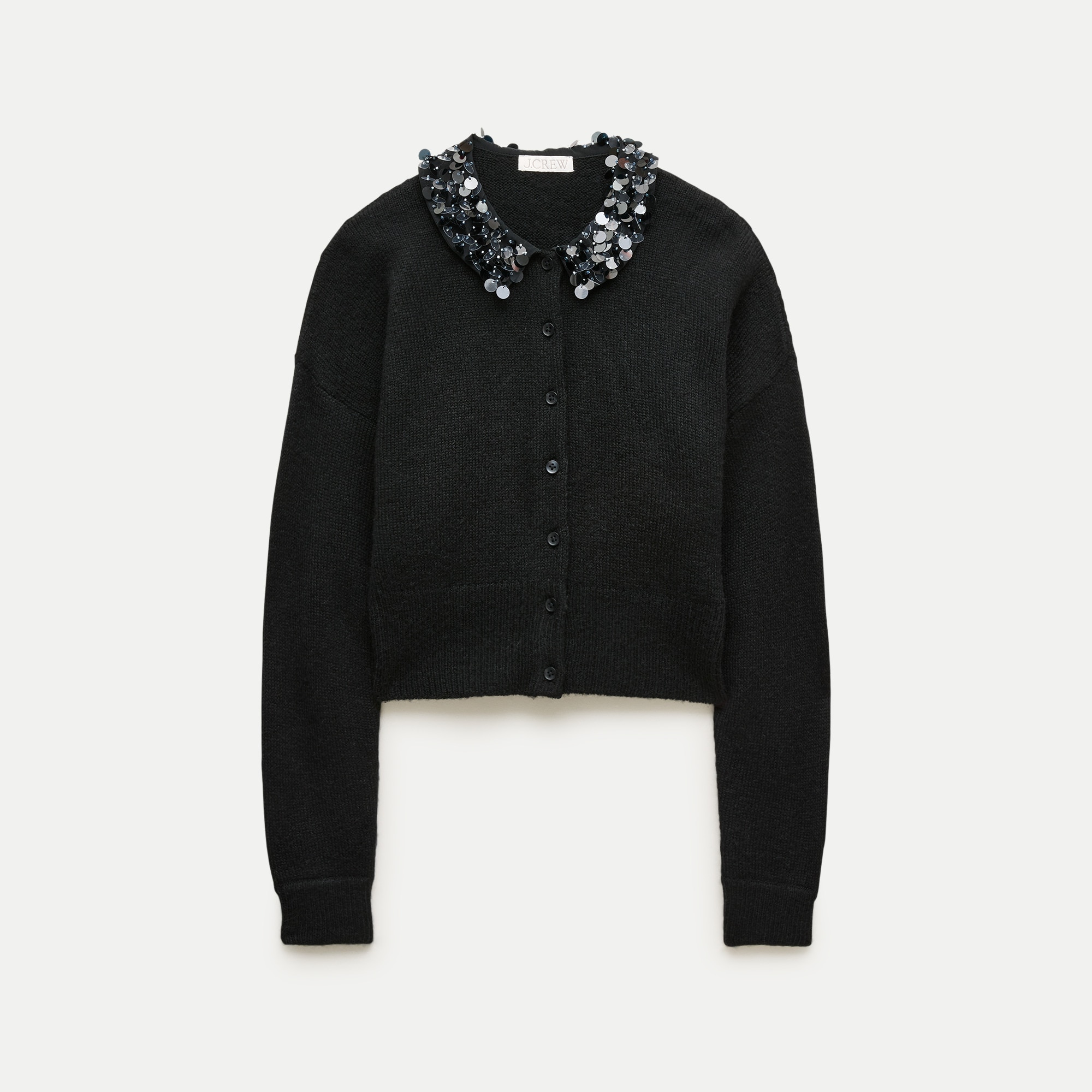 Alpaca-blend cardigan with paillette collar