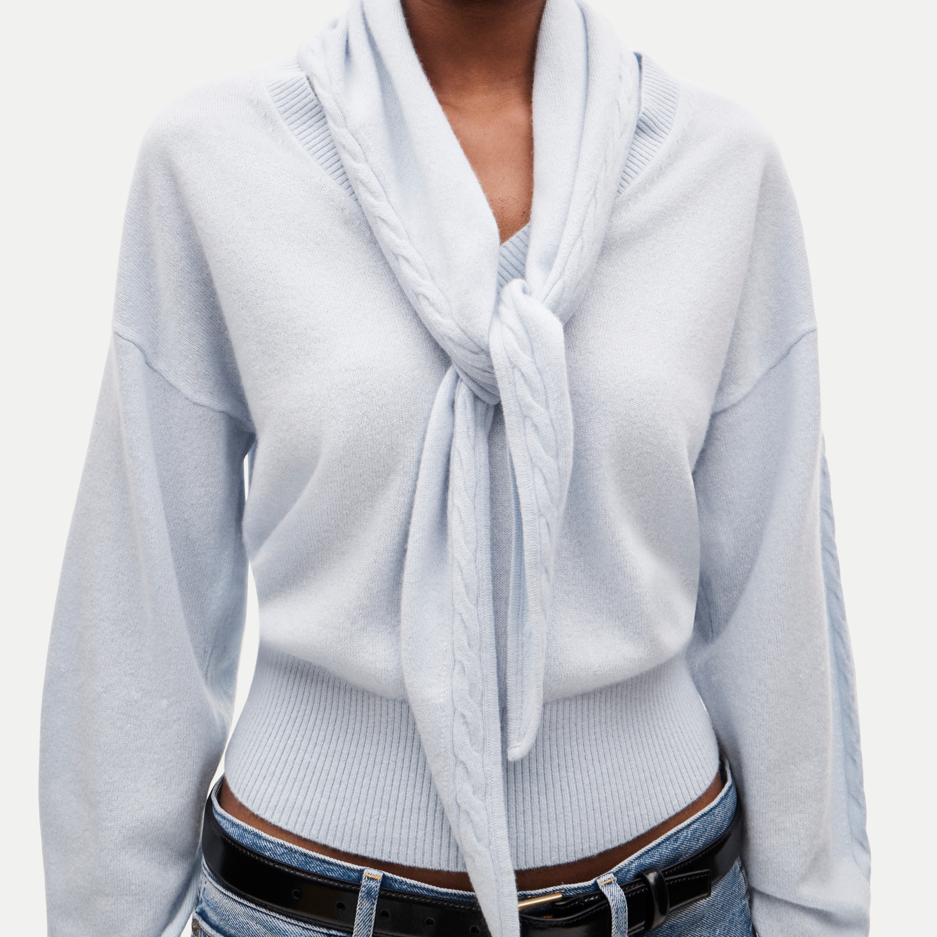 Cashmere V-neck sweater with removable scarf