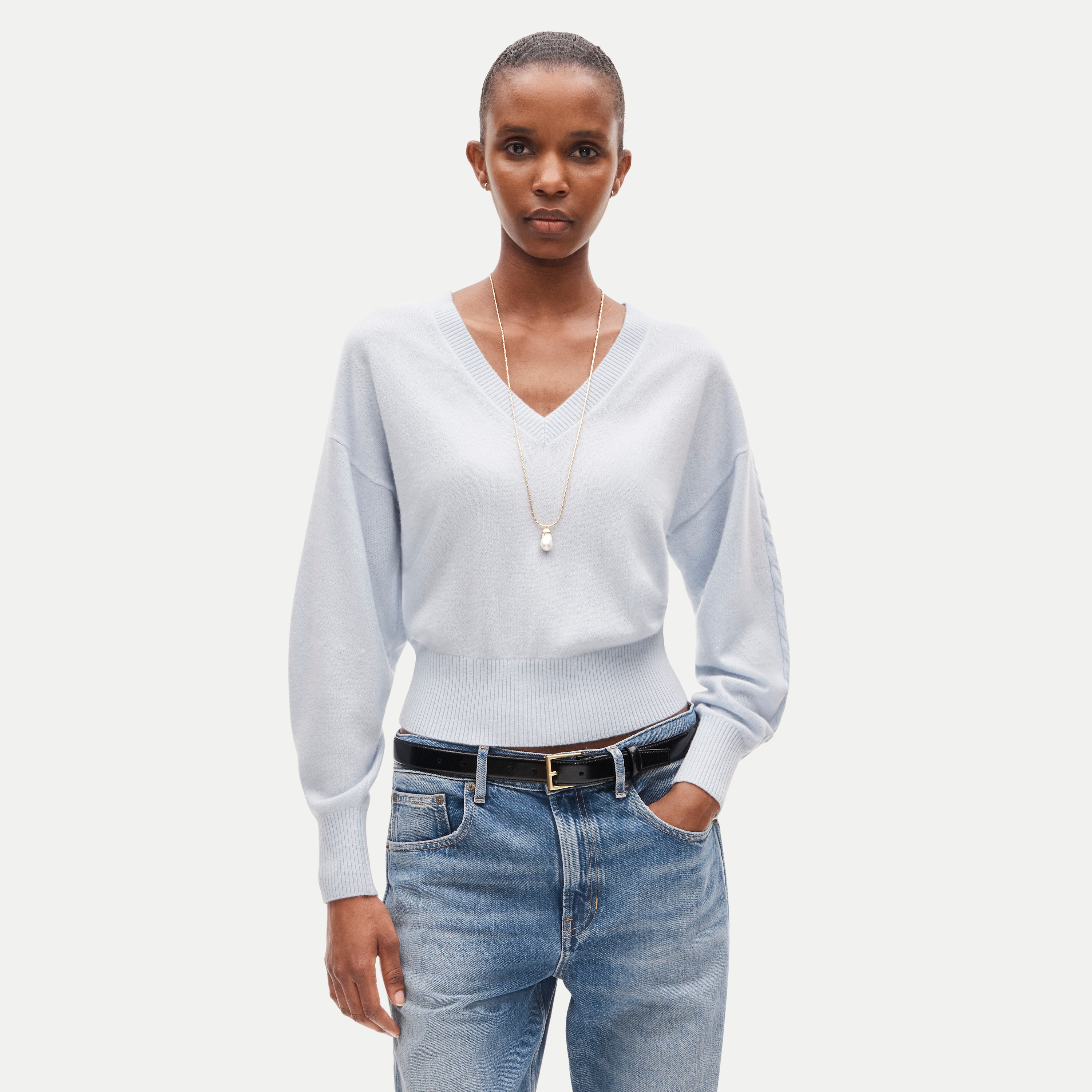 Cashmere V-neck sweater with removable scarf