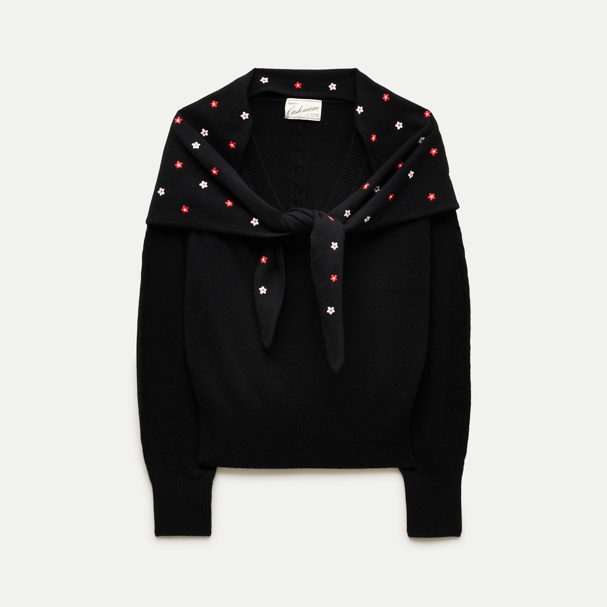Cashmere V-neck sweater with removable embroidered scarf