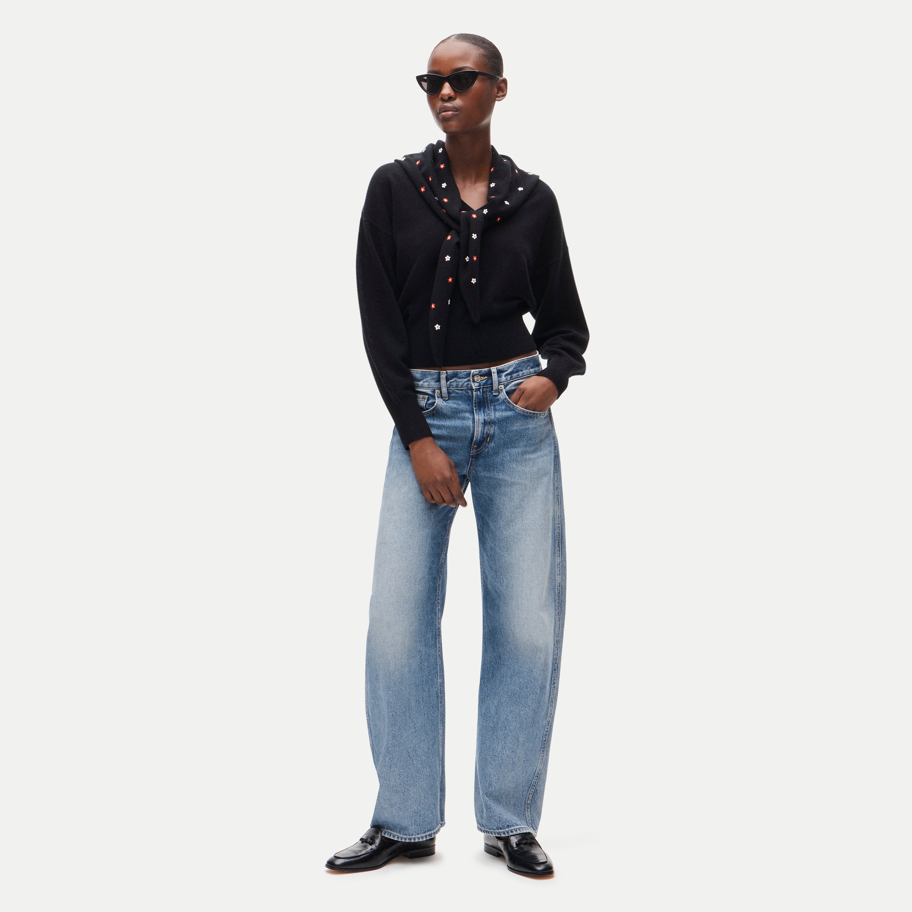 Cashmere V-neck sweater with removable embroidered scarf - thumbnail 2