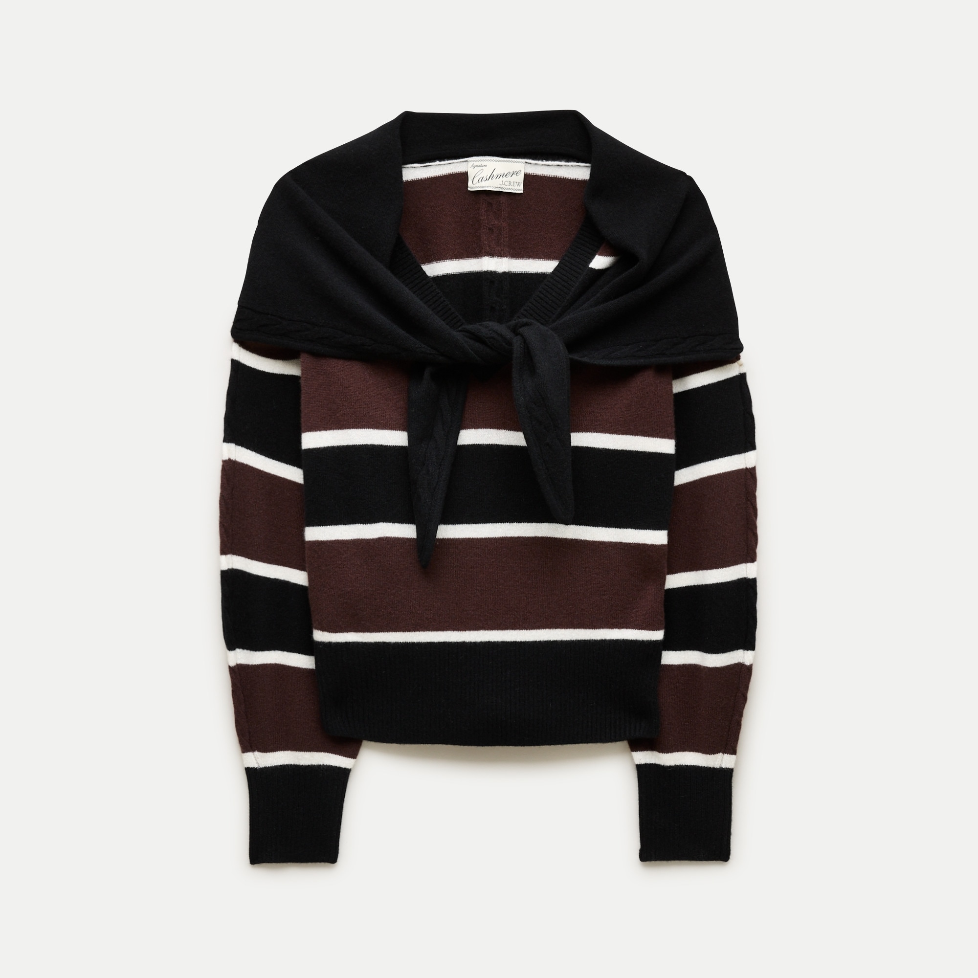 Cashmere striped V-neck sweater with removable scarf