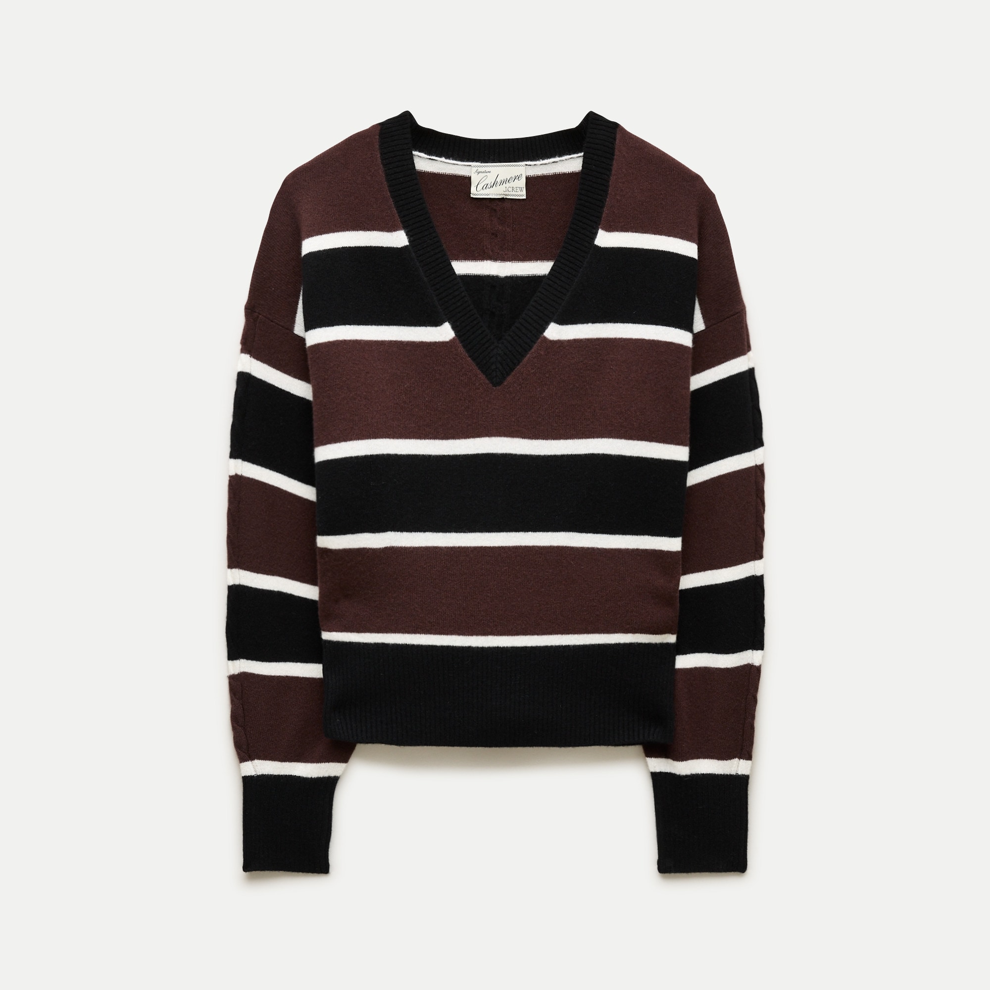 Cashmere Striped V-neck Sweater With Removable Scarf For Women | J