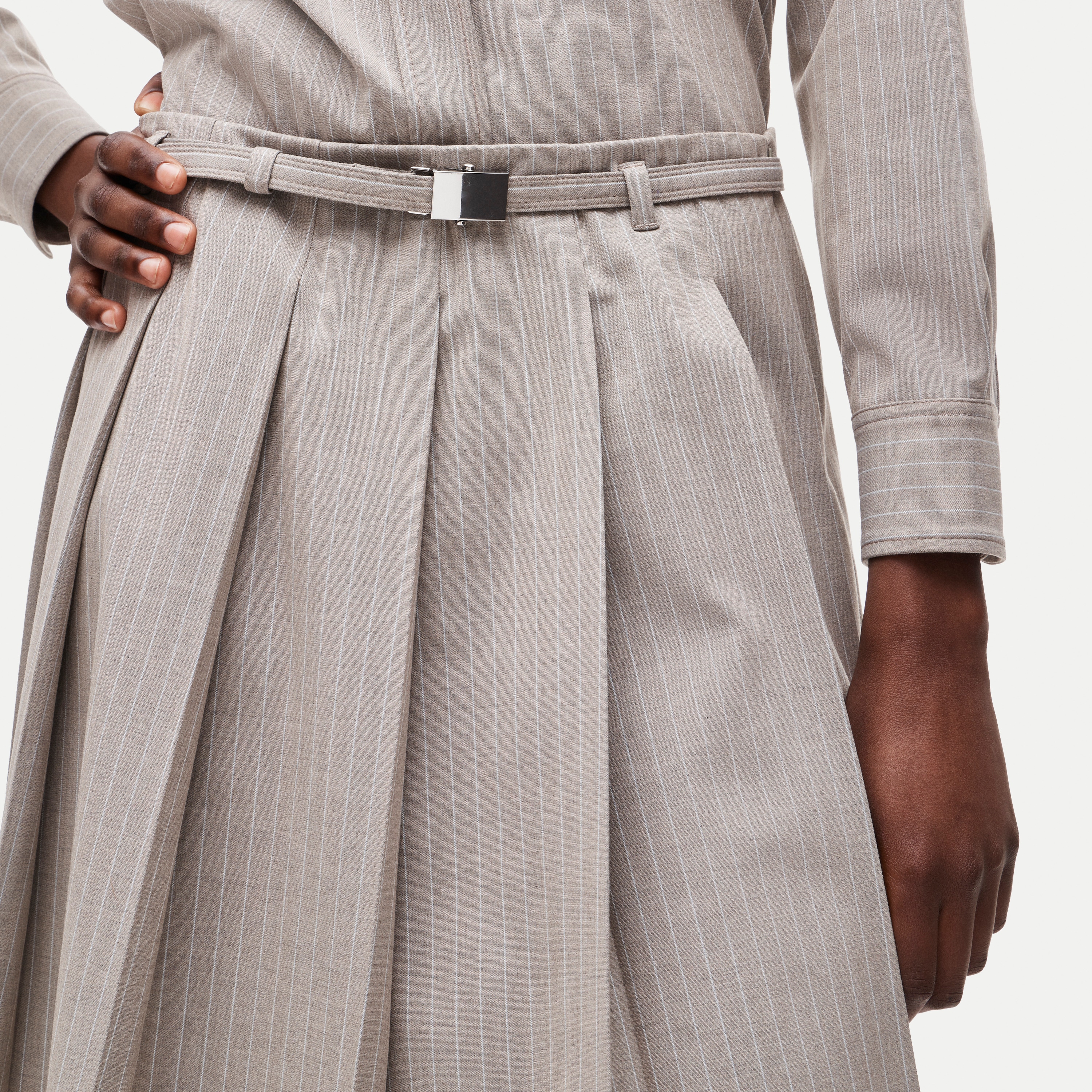 Pleated prep skirt in striped Gramercy suiting - thumbnail 2