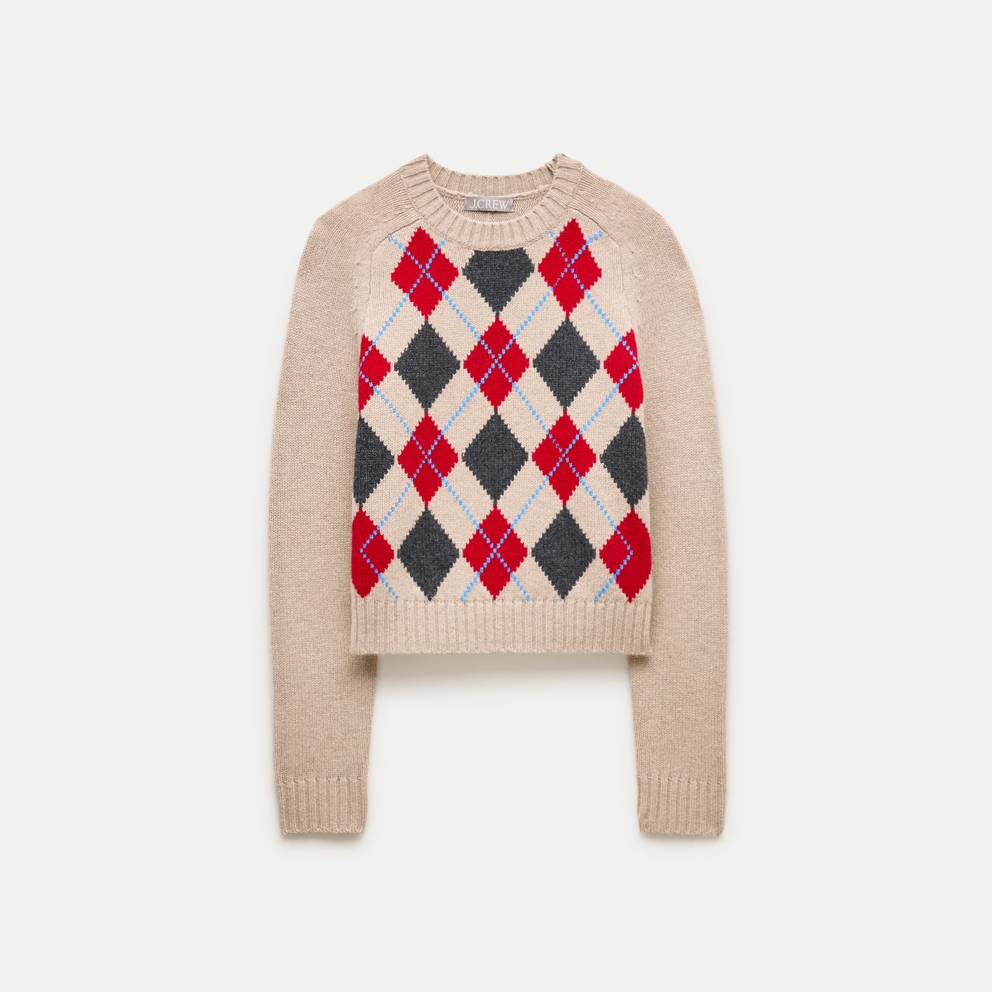 Shrunken crewneck sweater in argyle vintage wool