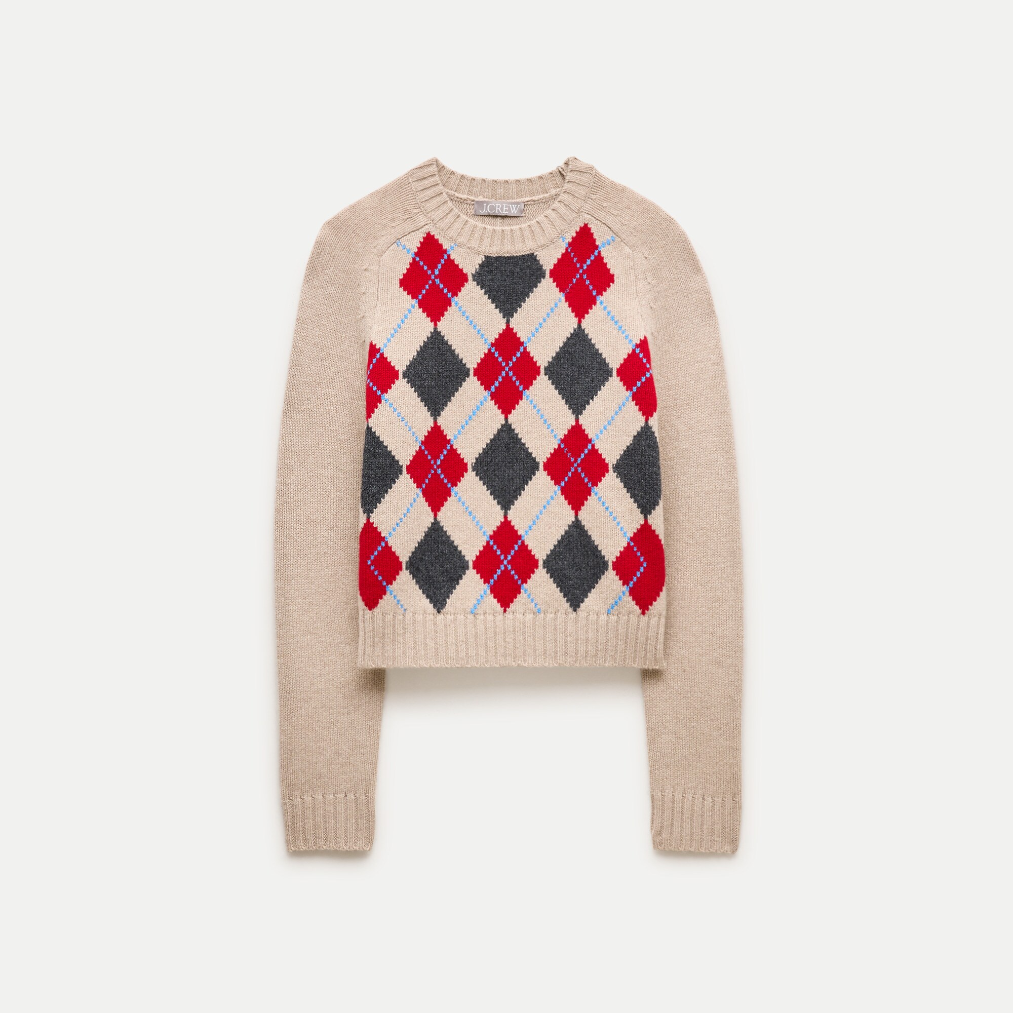 Shrunken crewneck sweater in argyle vintage wool