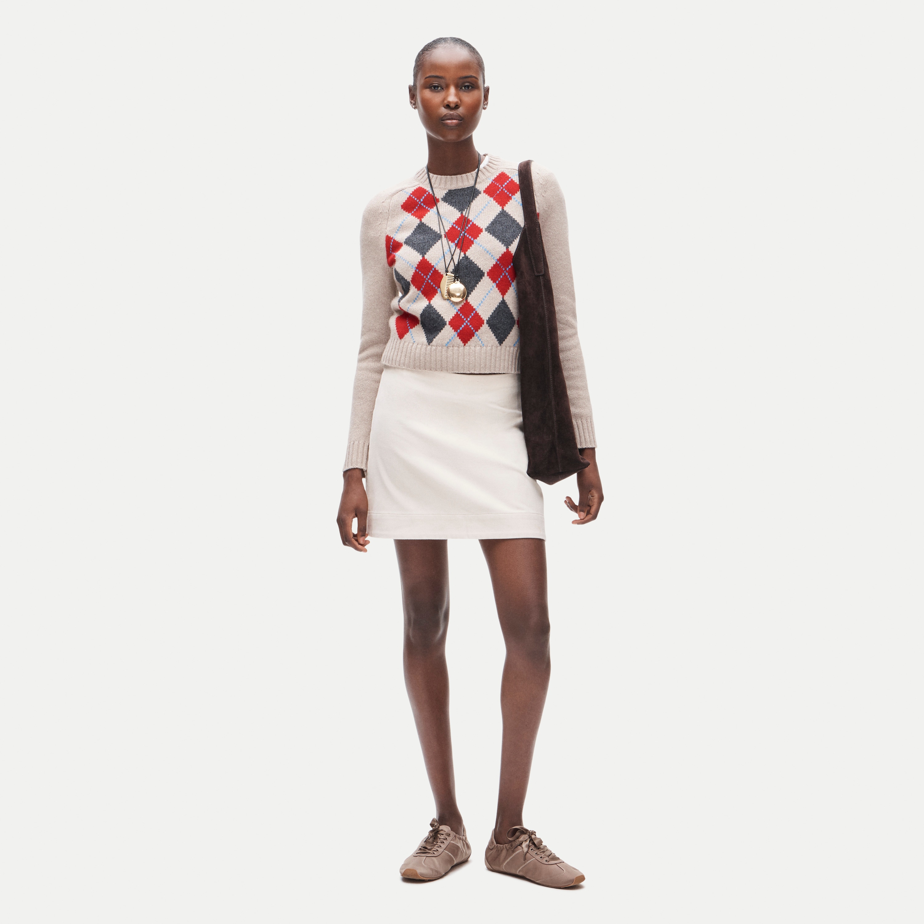 Shrunken crewneck sweater in argyle vintage wool