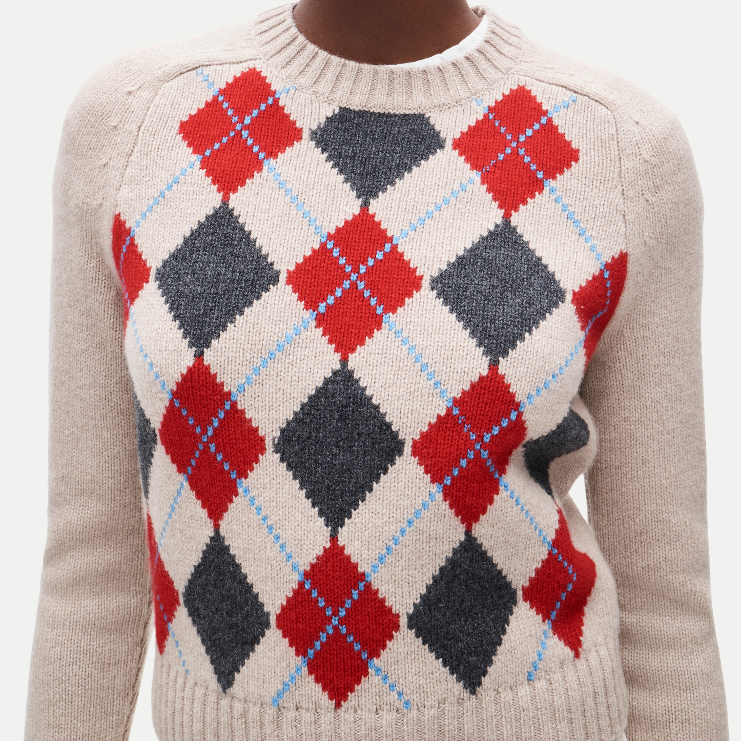 Shrunken crewneck sweater in argyle vintage wool