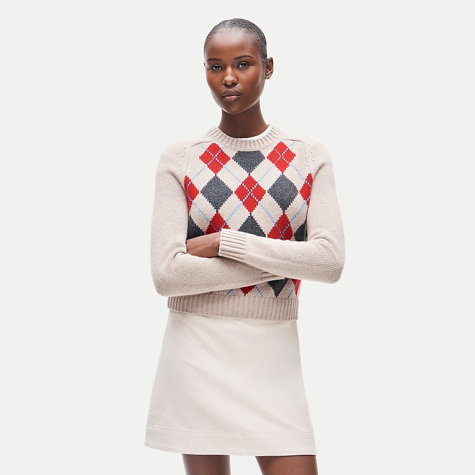 Shrunken crewneck sweater in argyle vintage wool by J.Crew