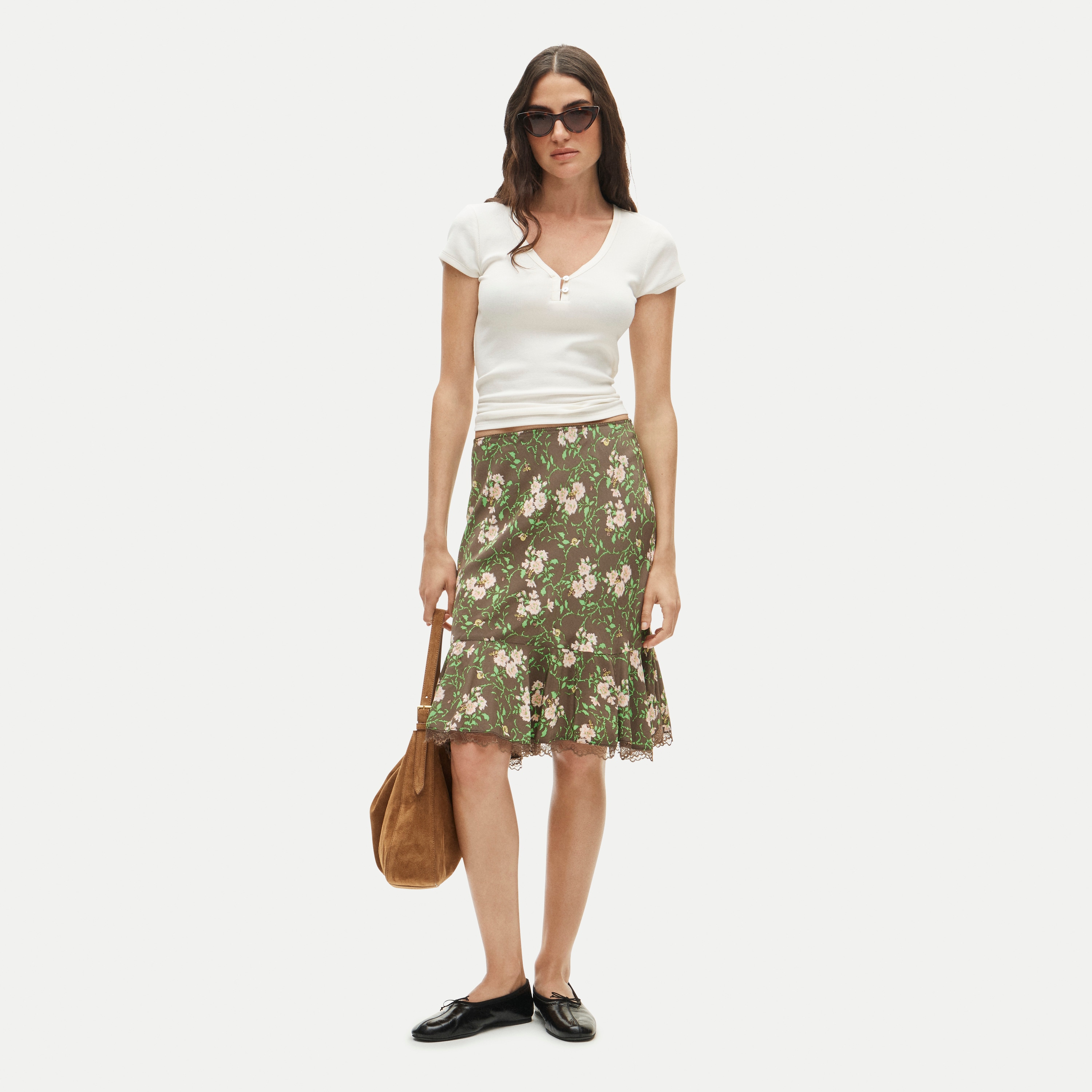 Slip skirt in honeybee floral print