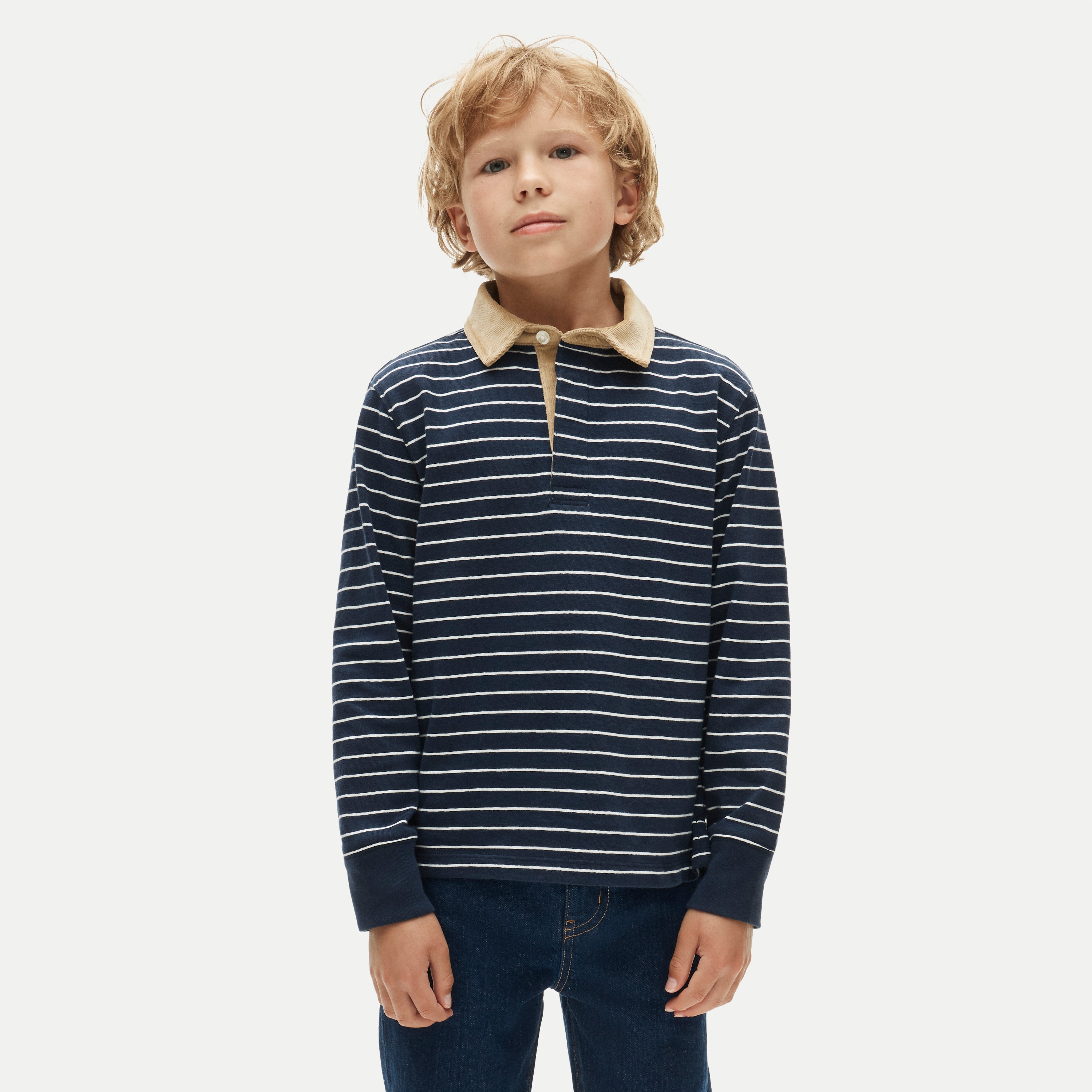 Kids' junior varsity rugby polo shirt with corduroy collar