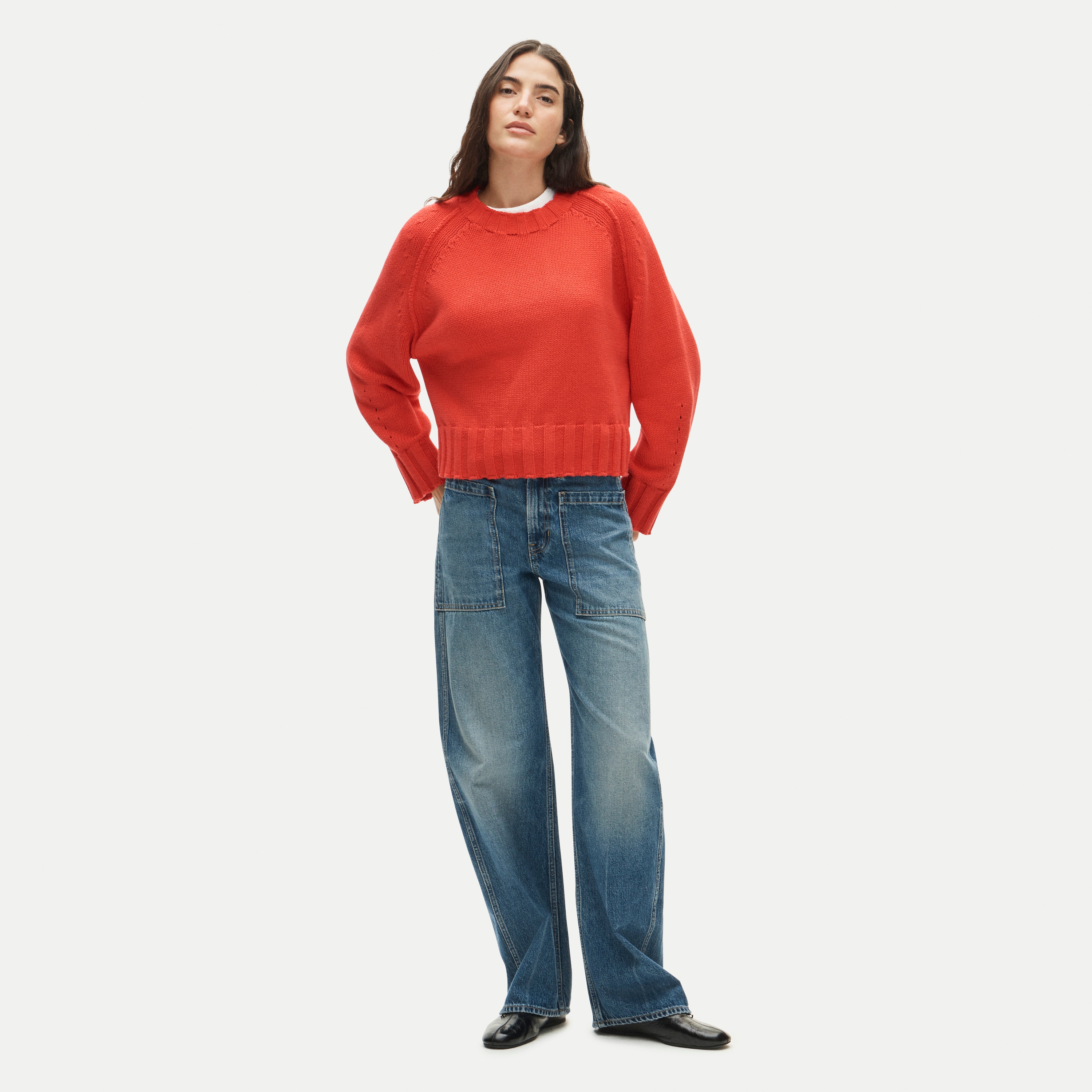 Petite Zoe barrel jean with utility pockets
