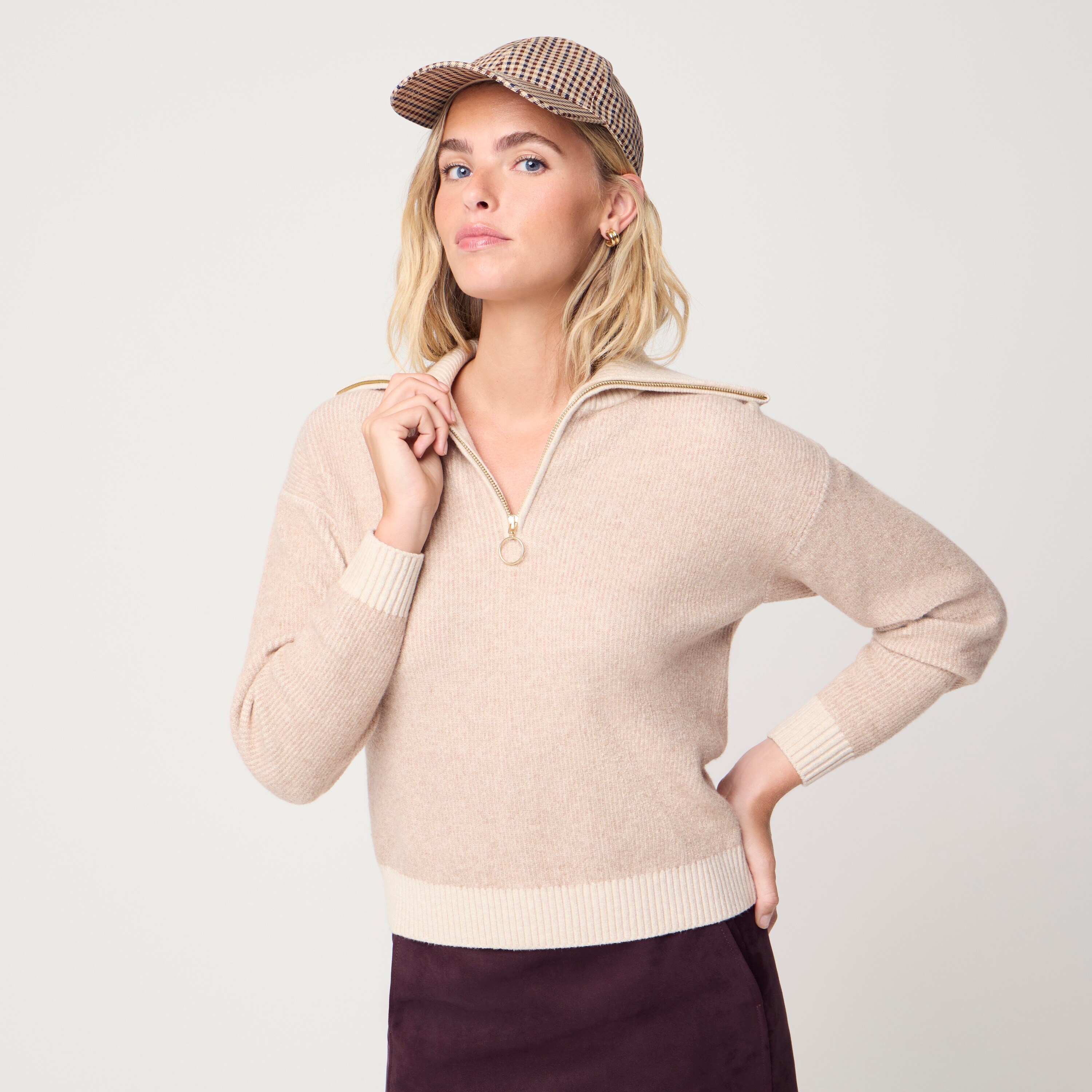Quarter-zip sweater in cotton-soft blend