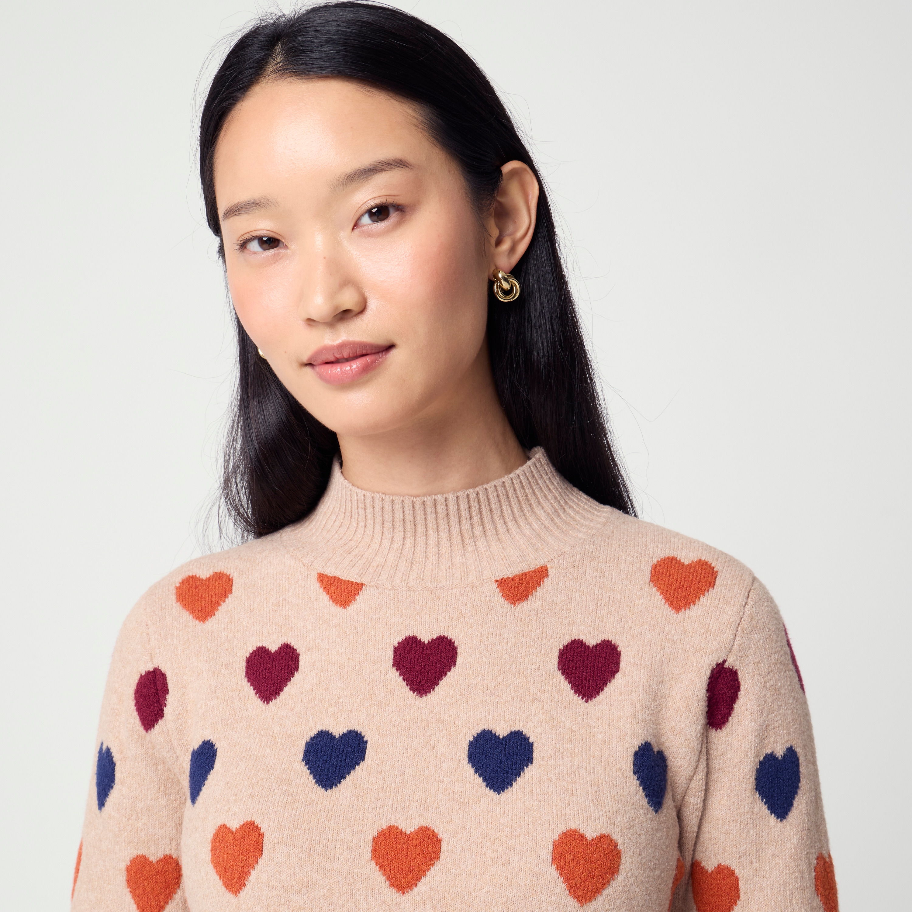 Mockneck Heart Sweater In Cotton-soft Blend For Women | Factory