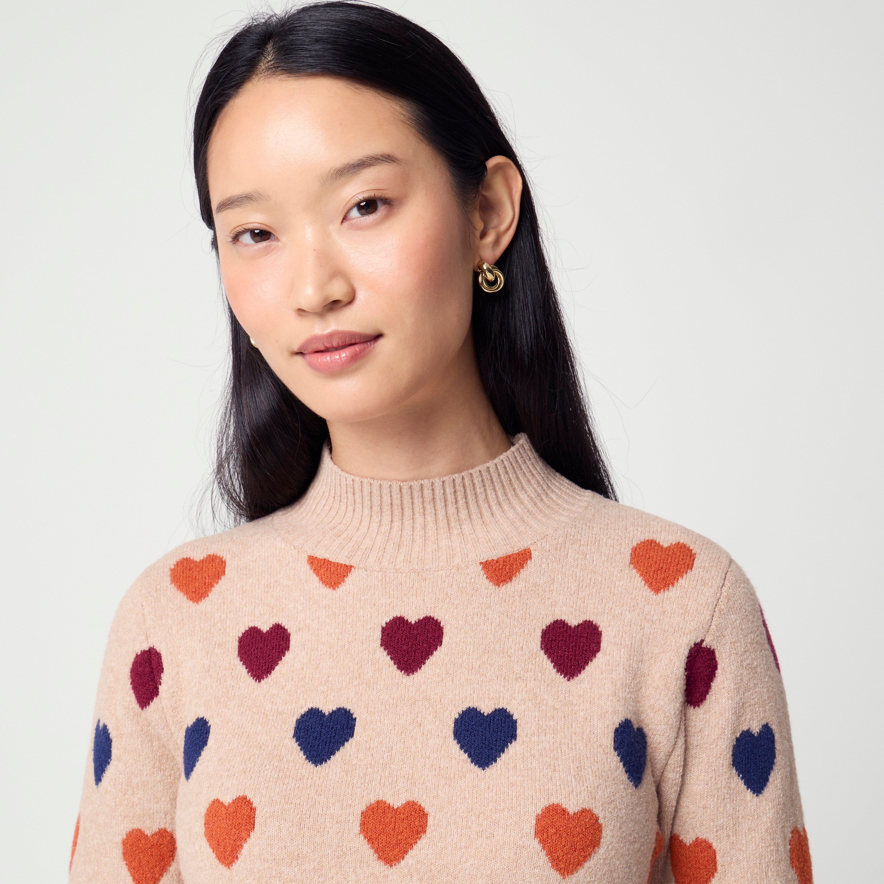 Mockneck heart sweater in cotton-soft blend