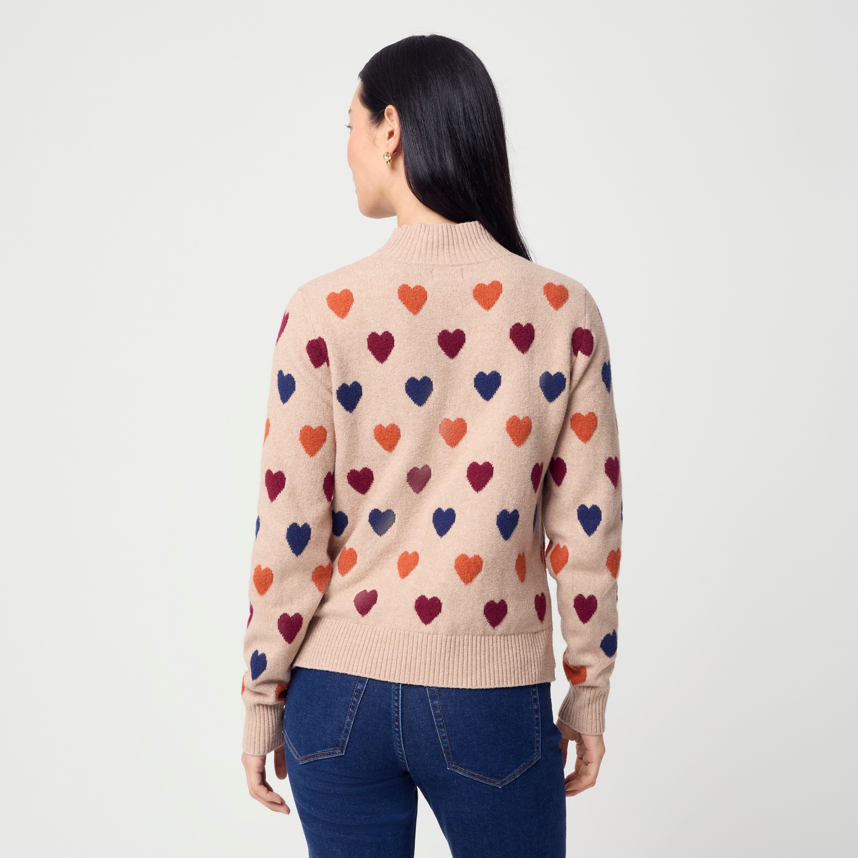 Mockneck heart sweater in cotton-soft blend