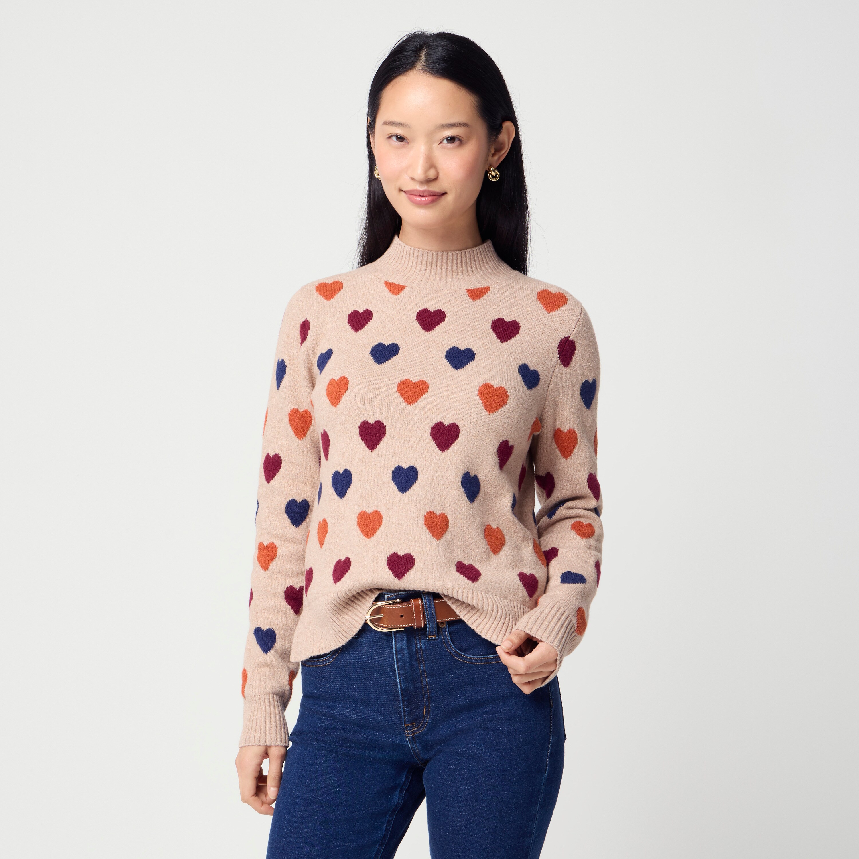 Mockneck heart sweater in cotton-soft blend