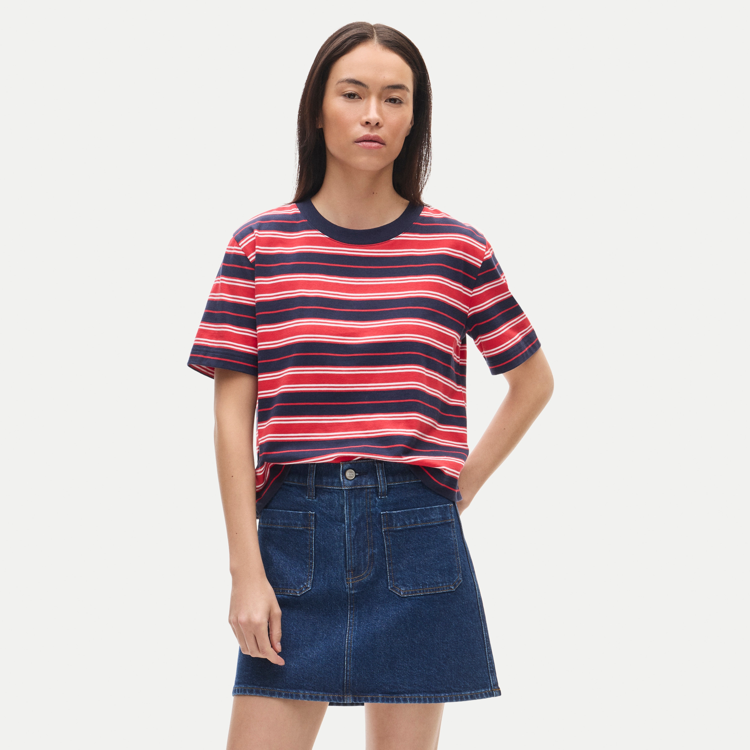 Denim mini skirt with patch pockets - thumbnail 2