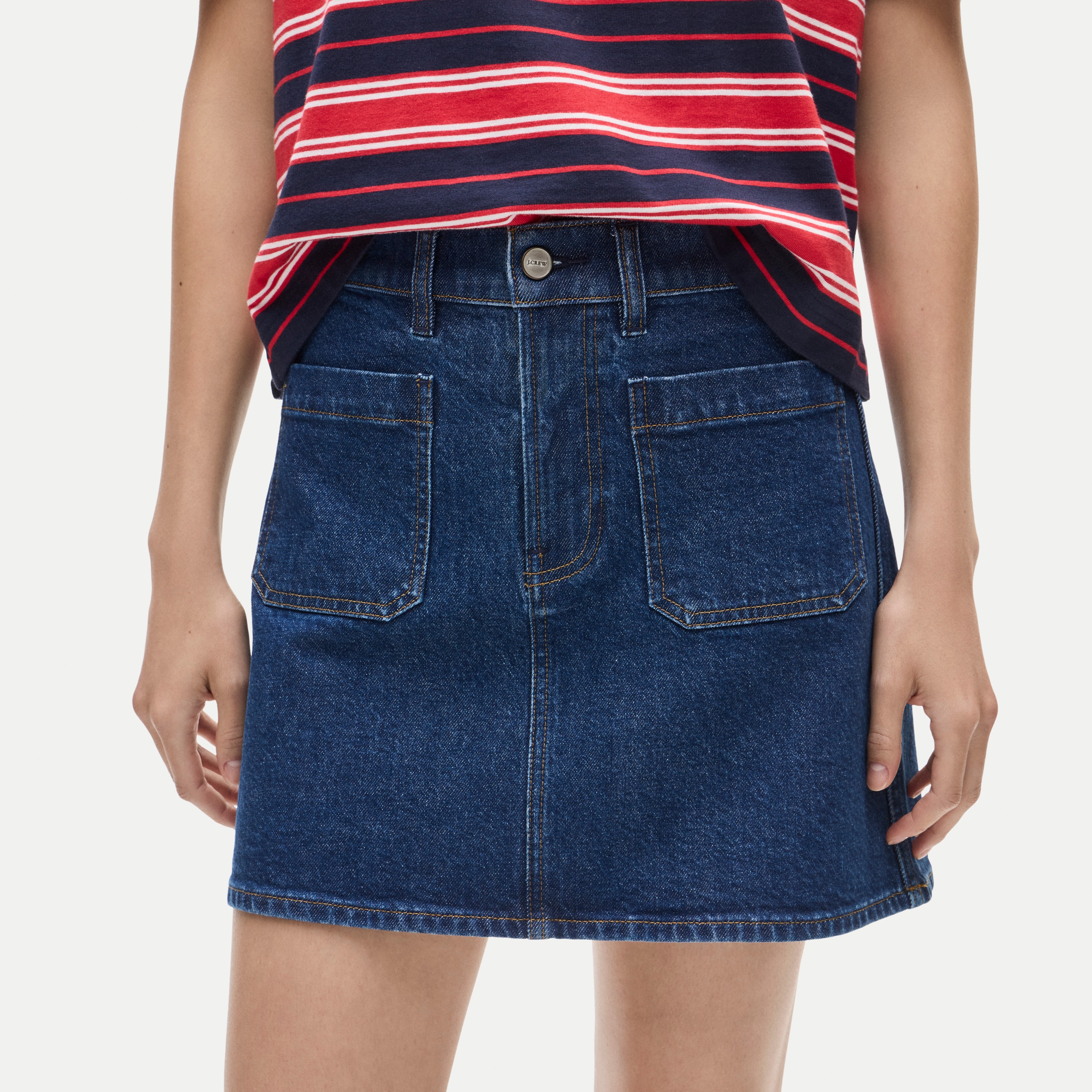 Denim mini skirt with patch pockets