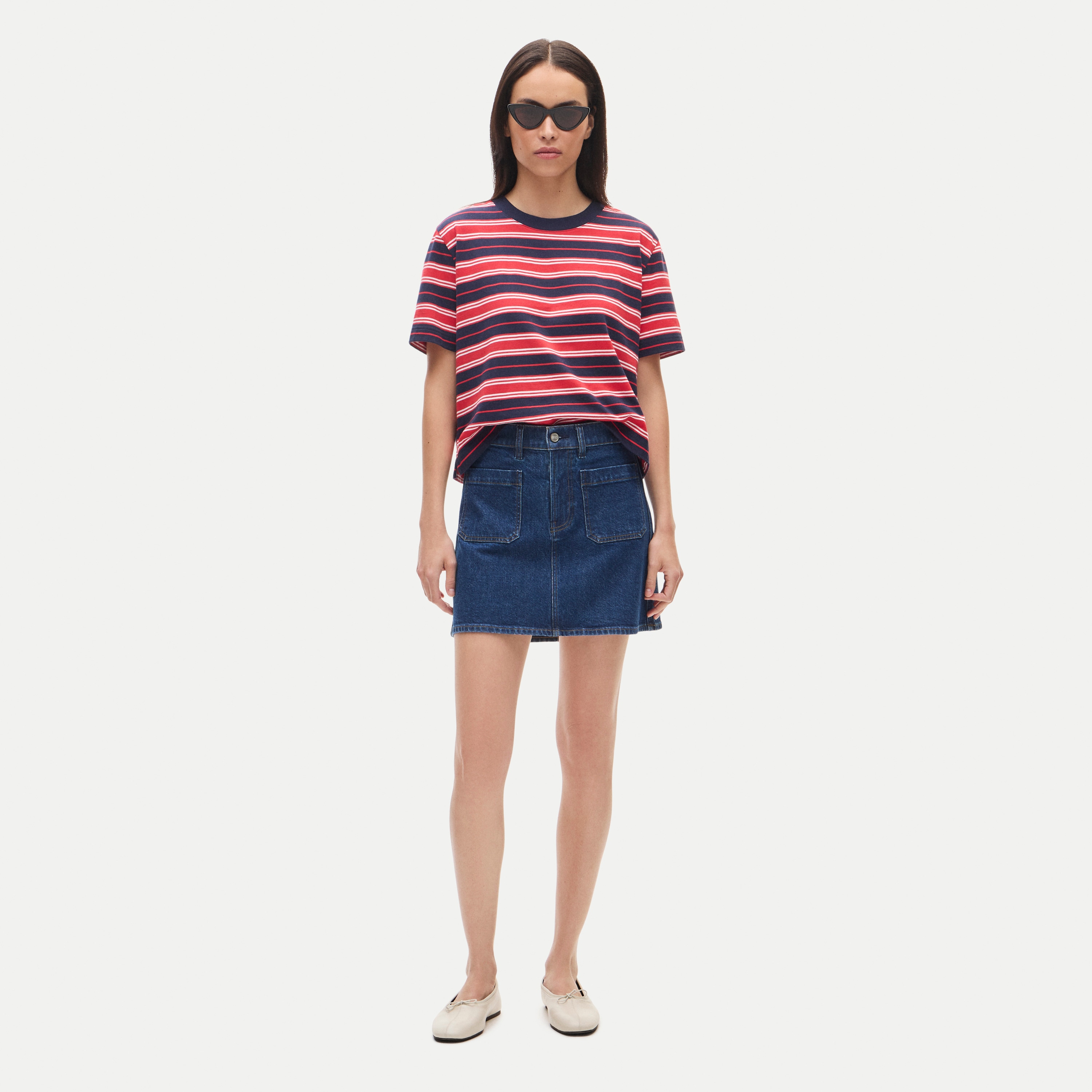 Denim mini skirt with patch pockets