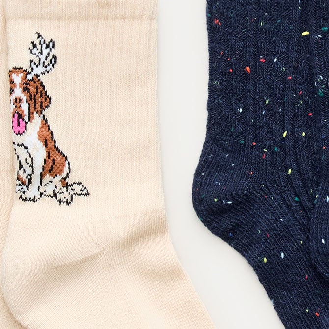 Kids' winter trouser socks two-pack NAVY NATURAL MULTI