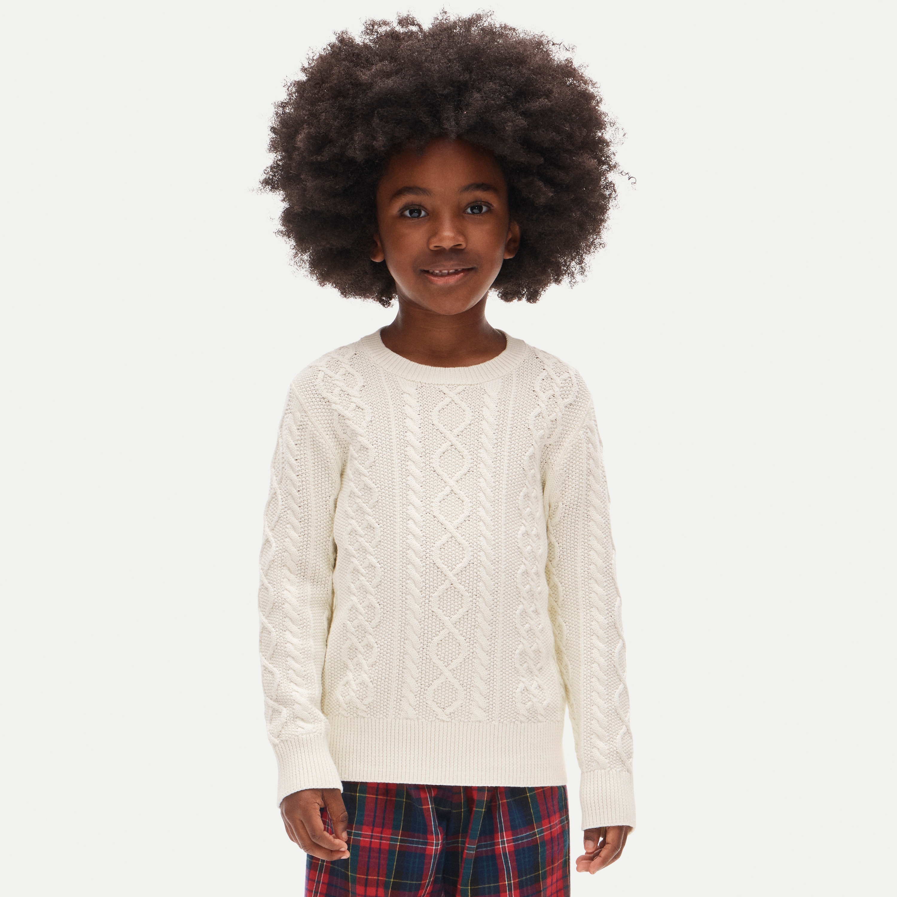 Kids' cable-knit crewneck sweater in cotton