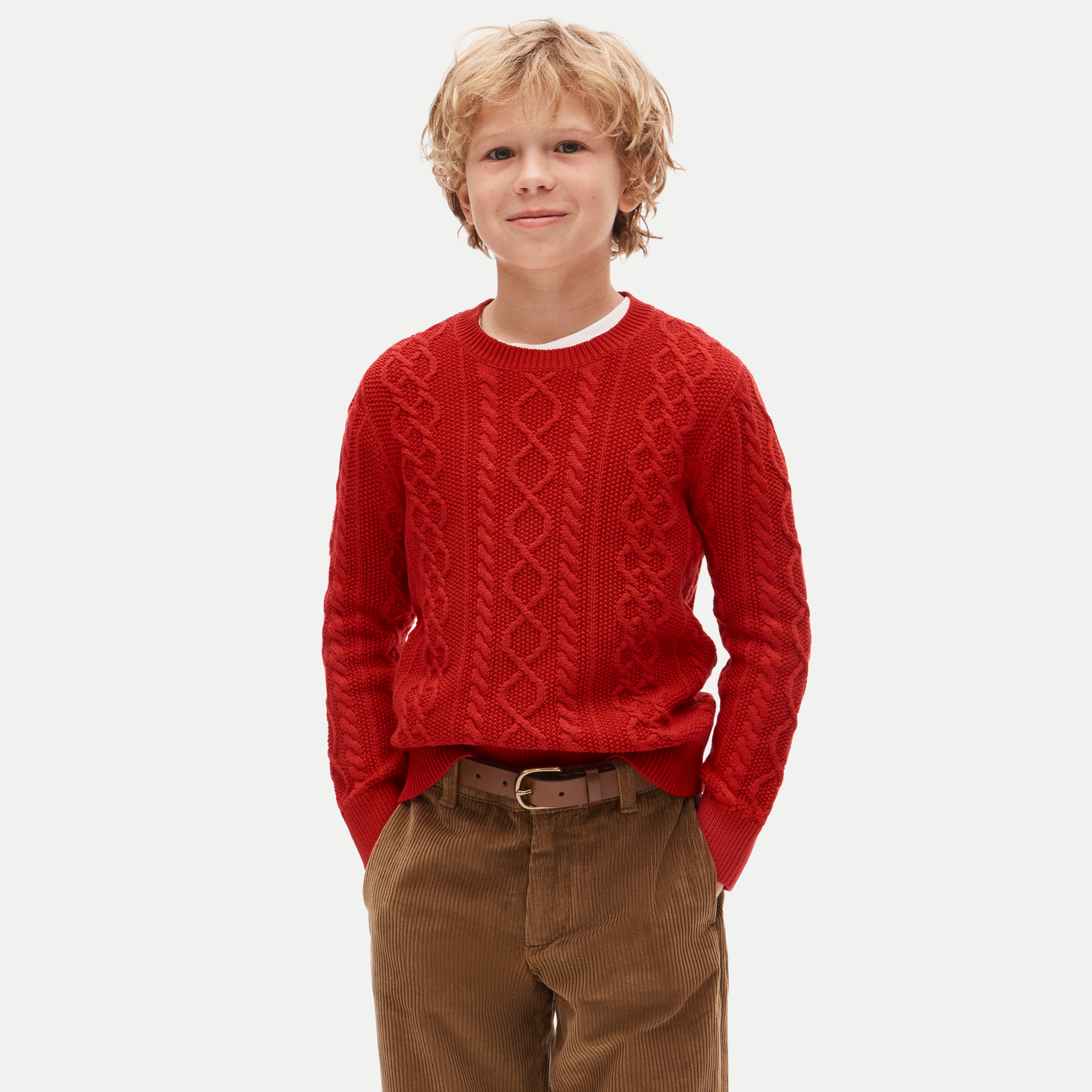 Kids' cable-knit crewneck sweater in cotton