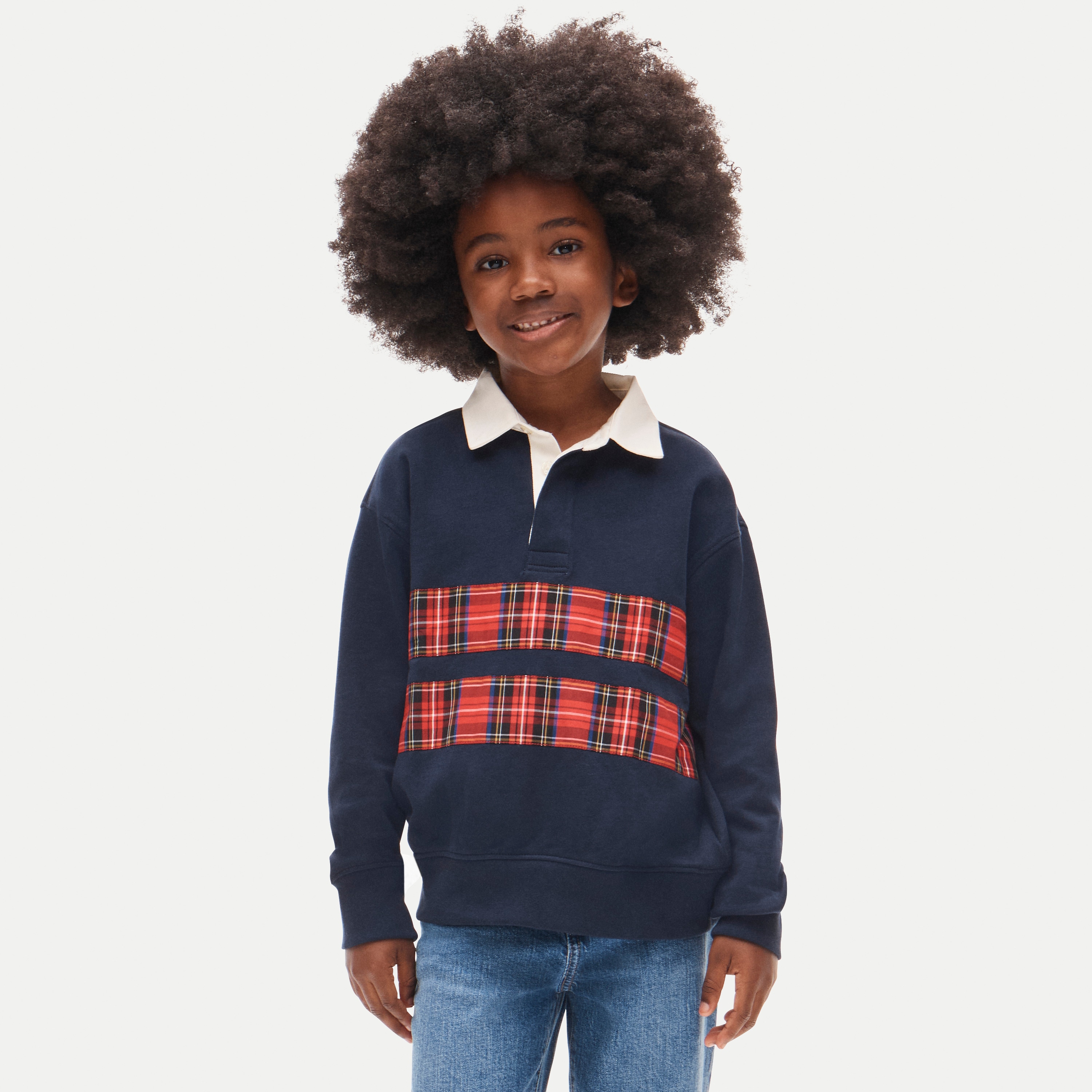 Kids' rugby sweatshirt in tartan stripe