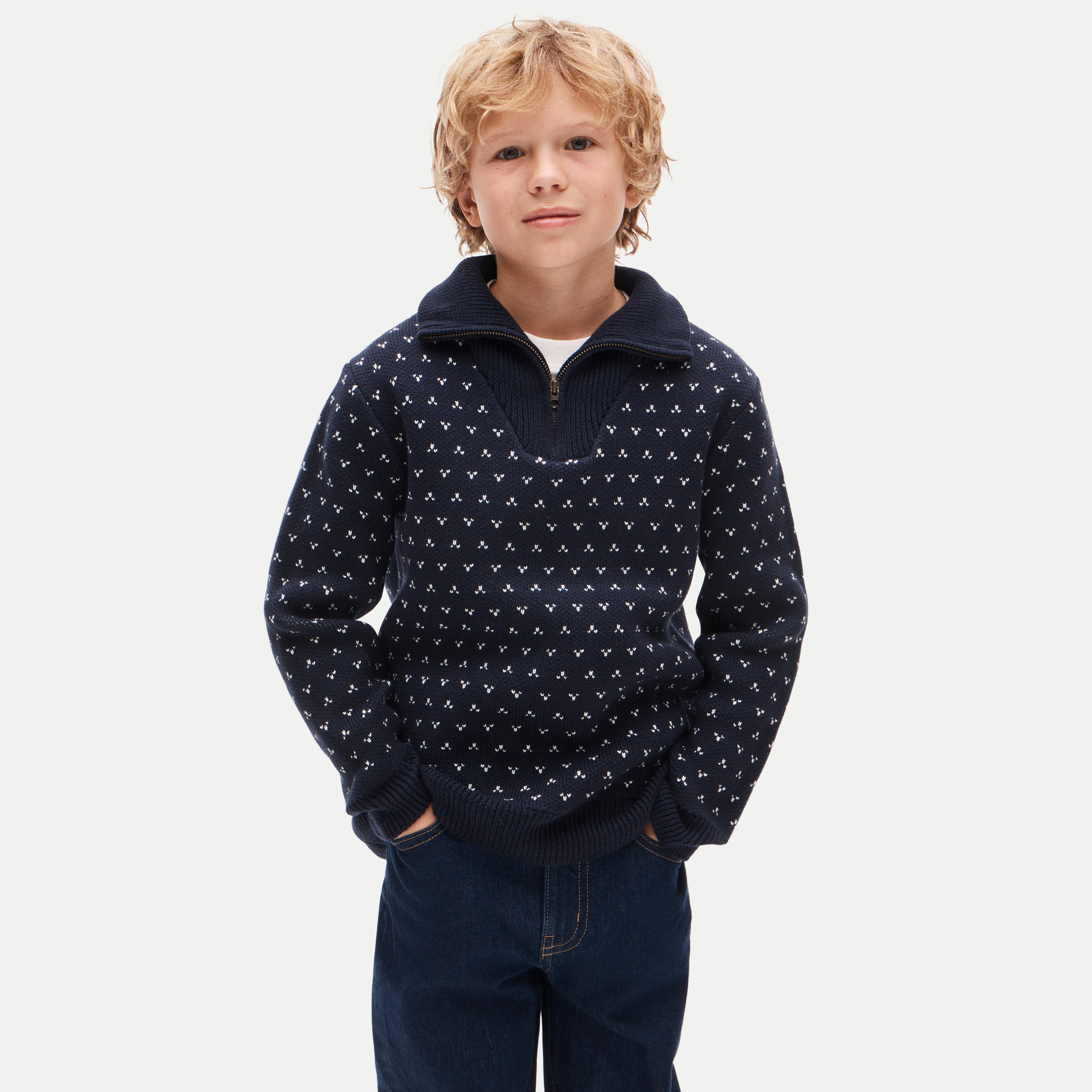 Kids' bird's-eye quarter-zip sweater in heritage cotton