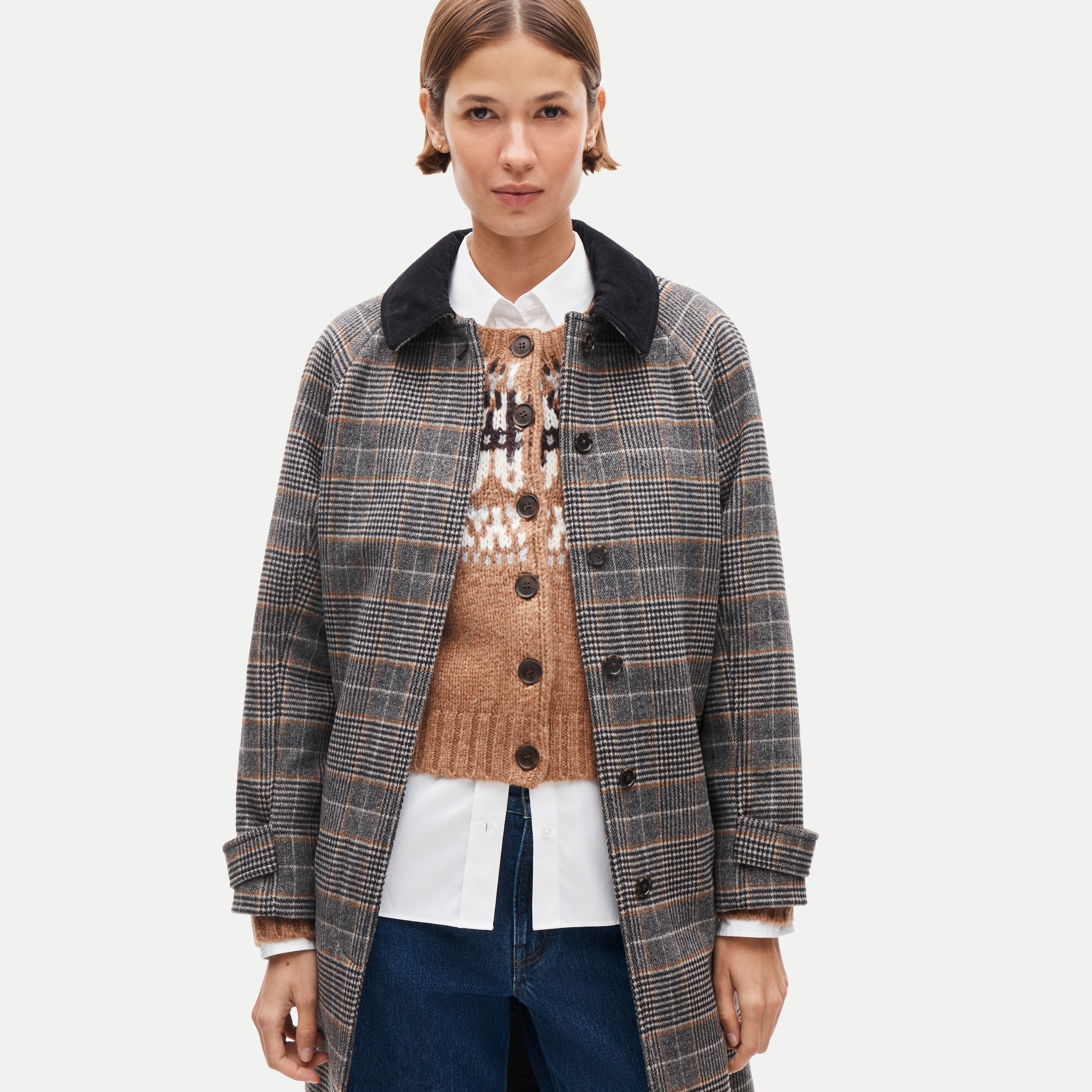 Women's long Barn Jacket™ in plaid wool blend