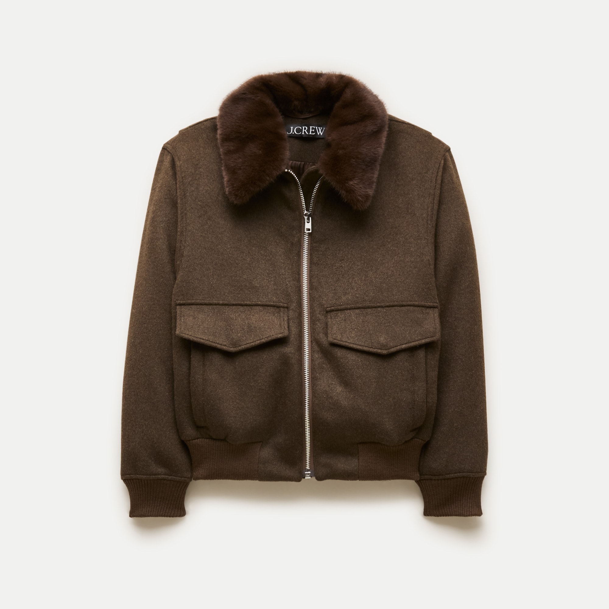 Wool-blend bomber jacket with removable faux-fur collar