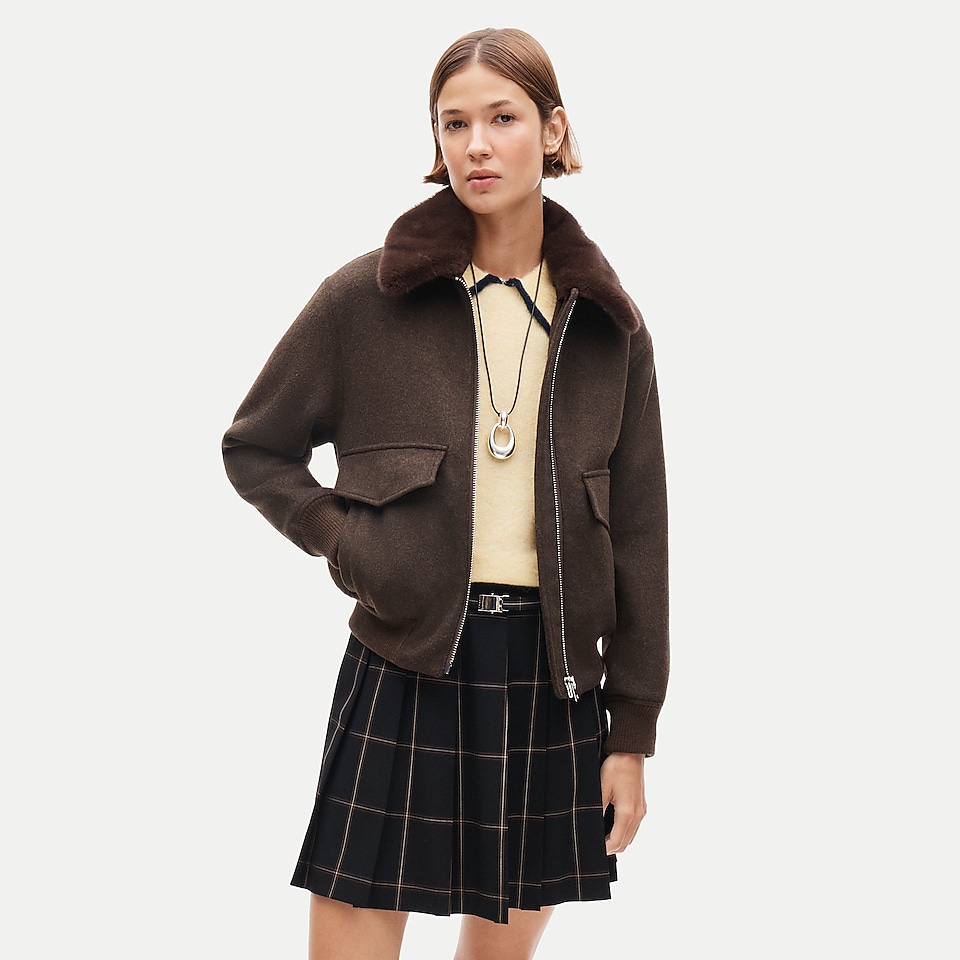 Wool-blend bomber jacket with removable faux-fur collar by J.Crew