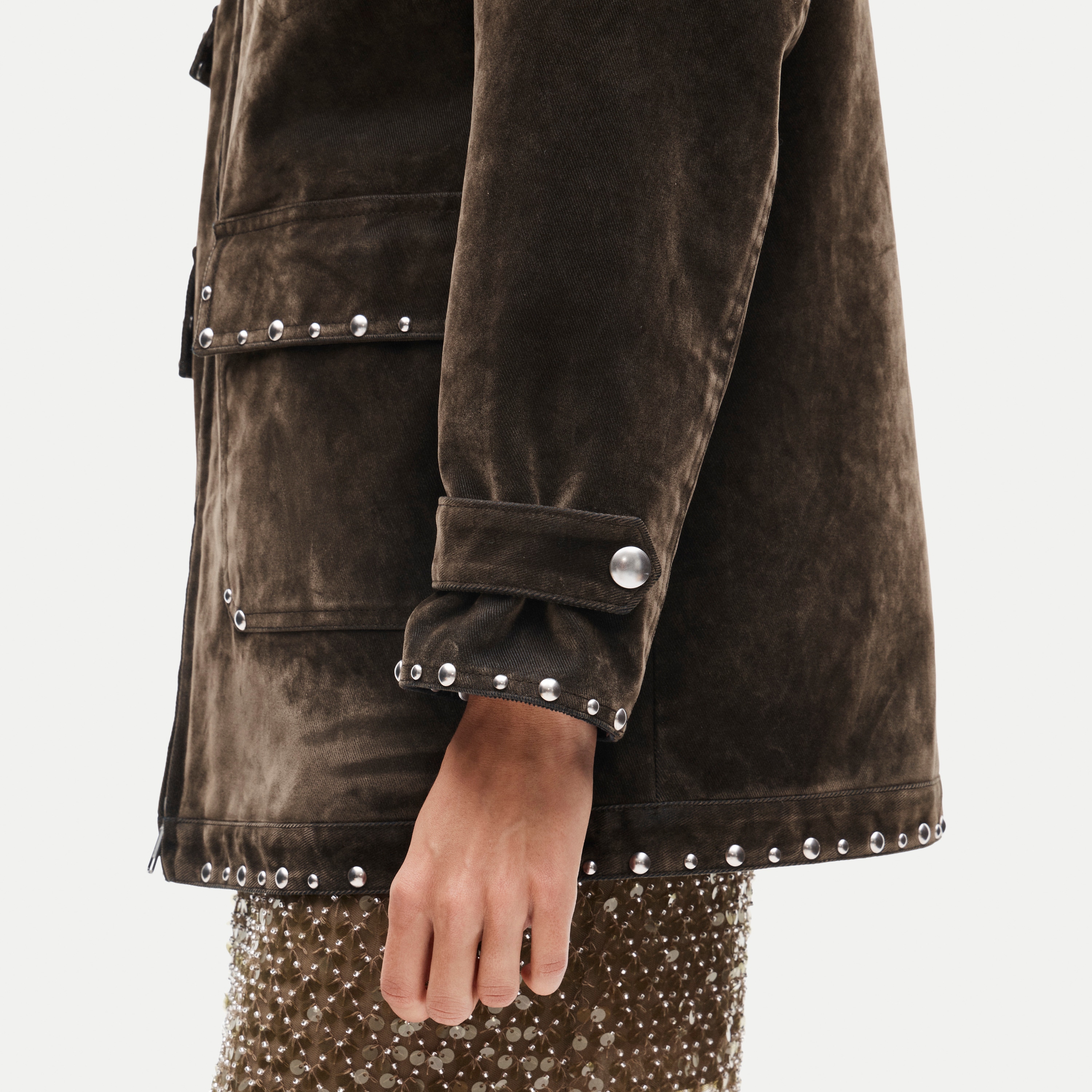 Women's studded Barn Jacket™ in flocked cotton twill