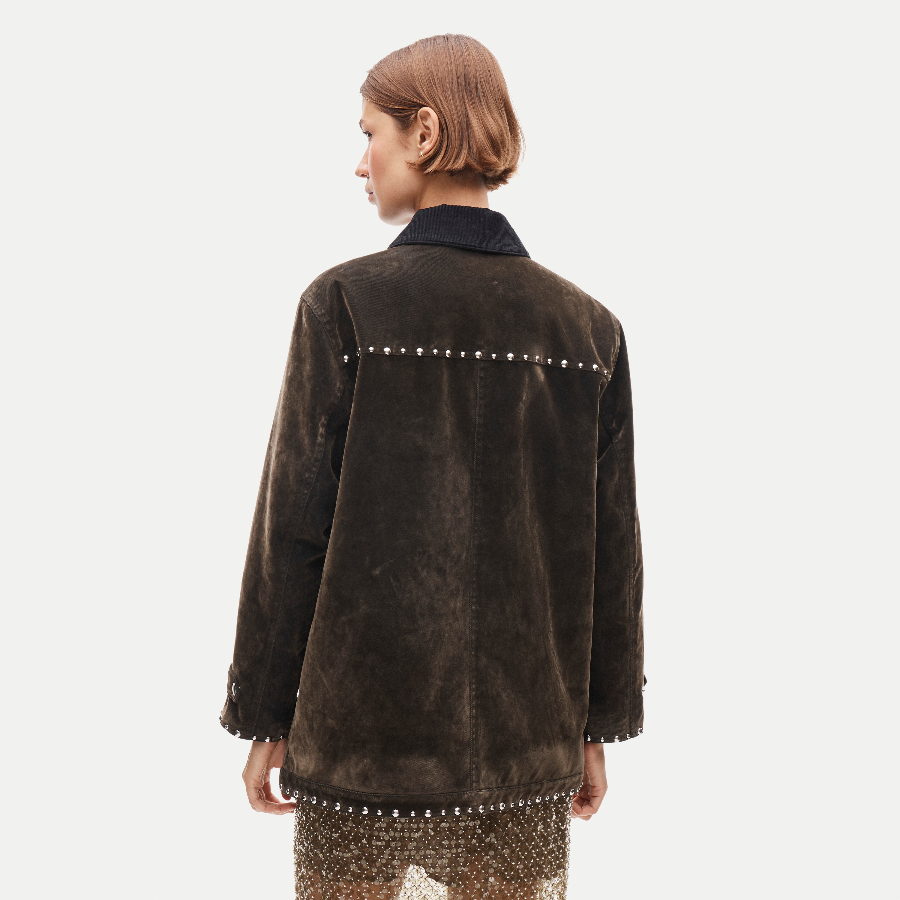 Women's studded Barn Jacket™ in flocked cotton twill