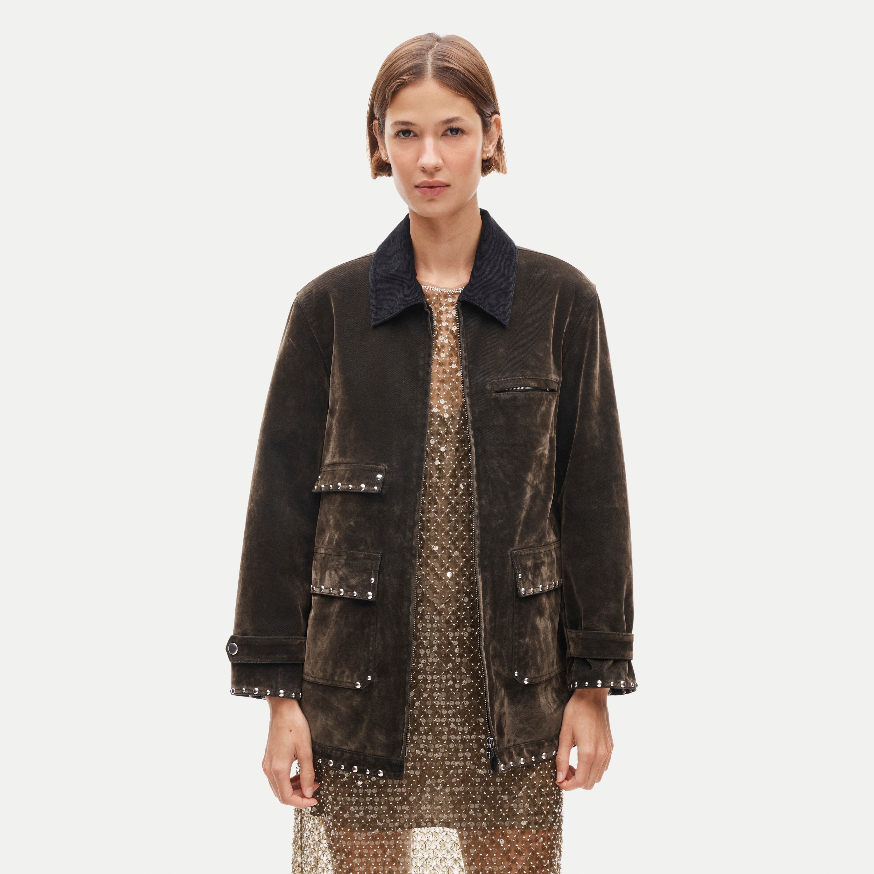 Women's studded Barn Jacket™ in flocked cotton twill