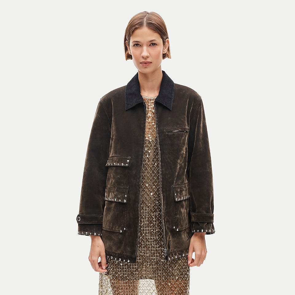 Women's studded Barn Jacket™ in flocked cotton twill by J.Crew