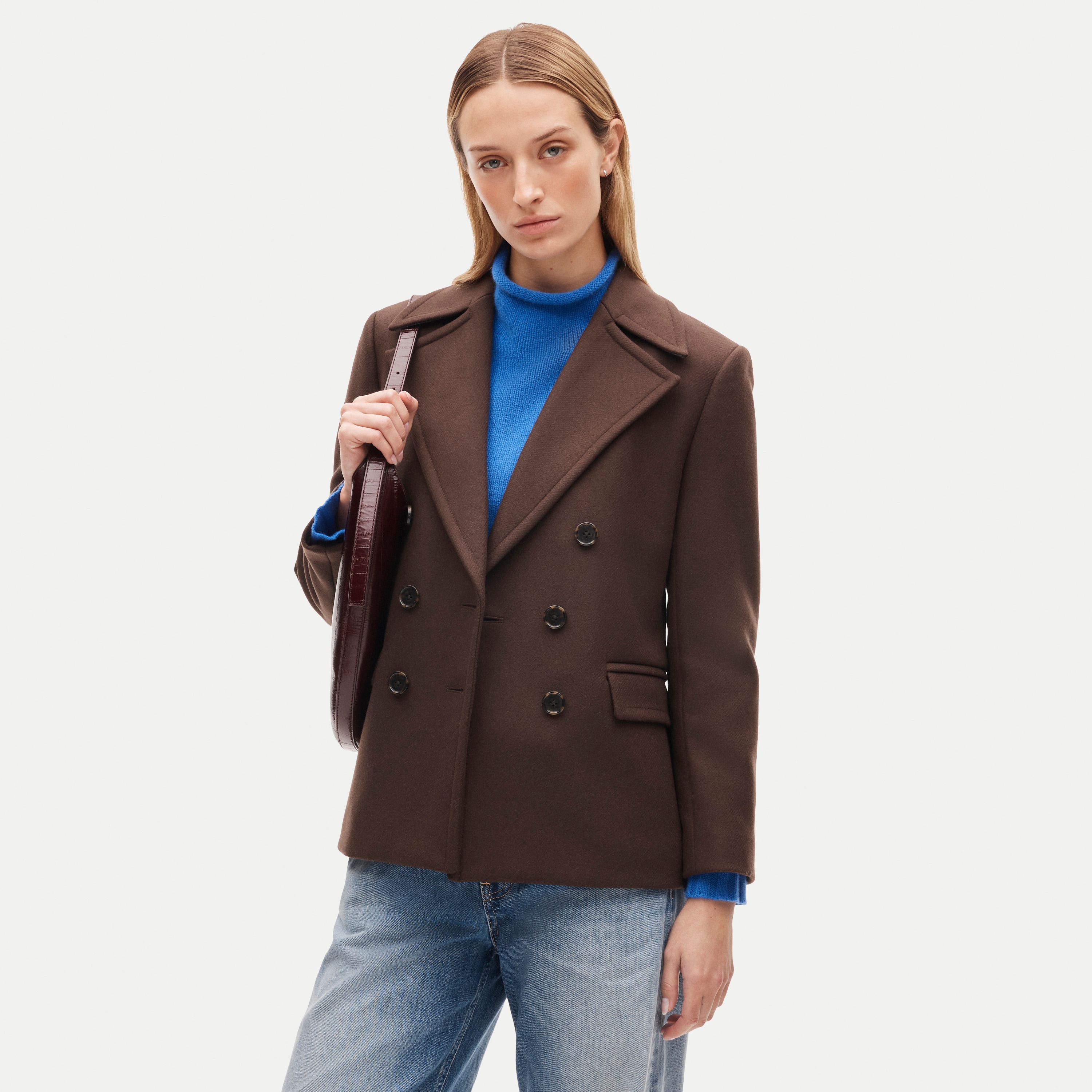 Double-breasted peacoat in wool-blend melton