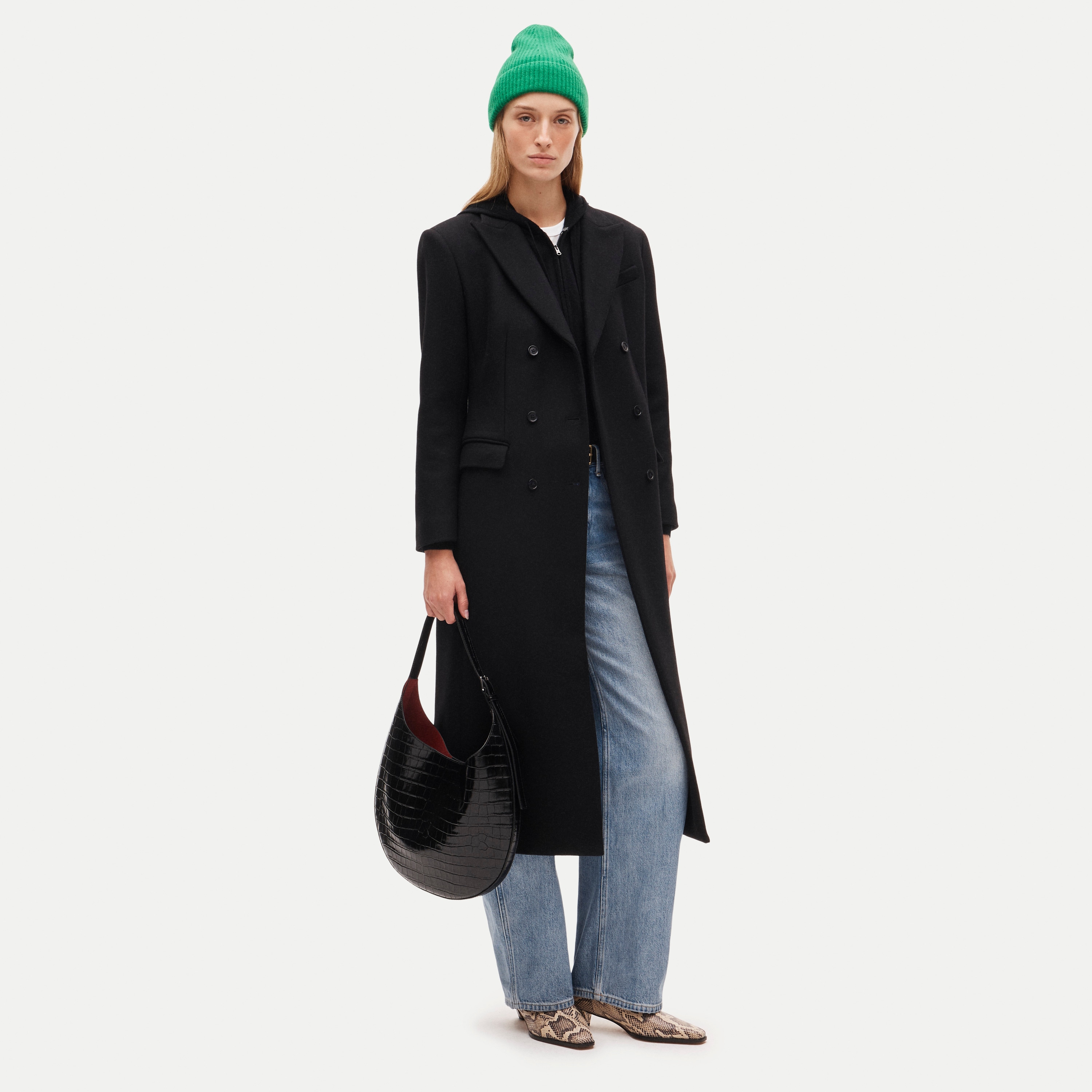 Double-breasted coat in wool-blend melton