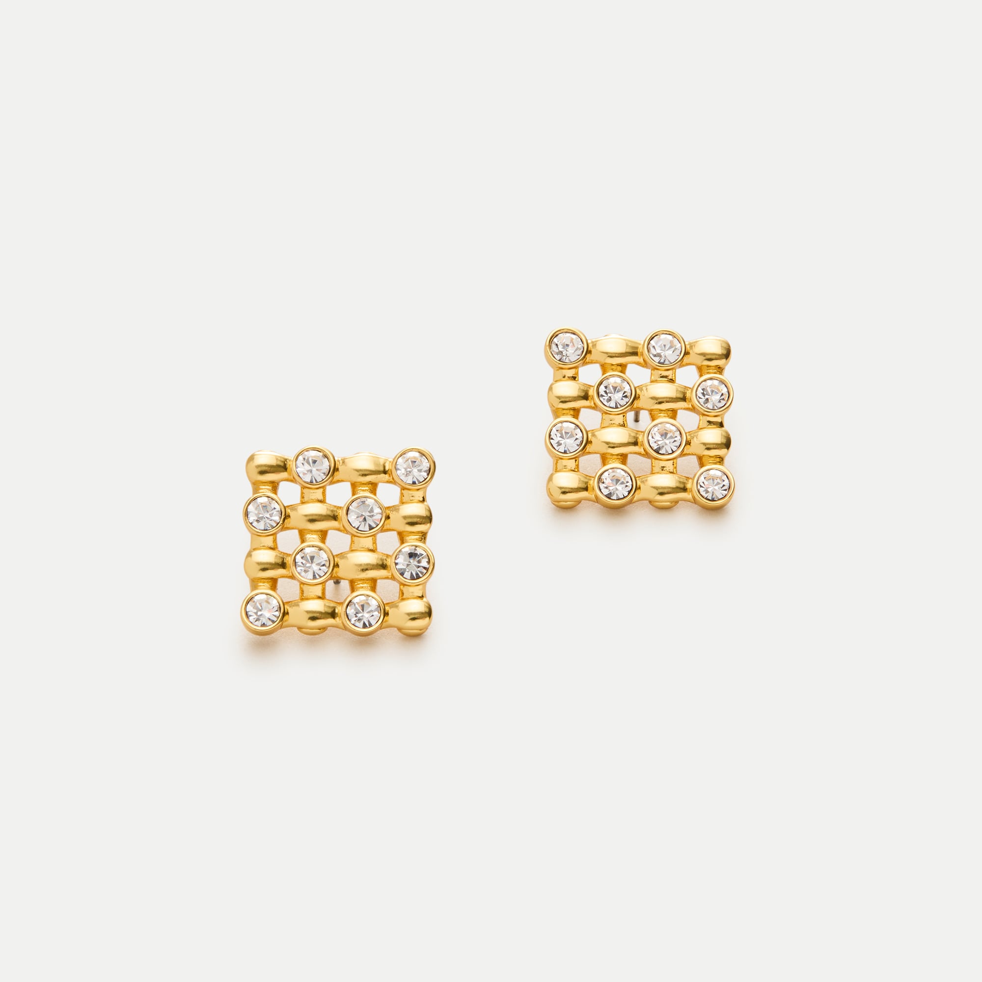 Grid crystal stud earrings