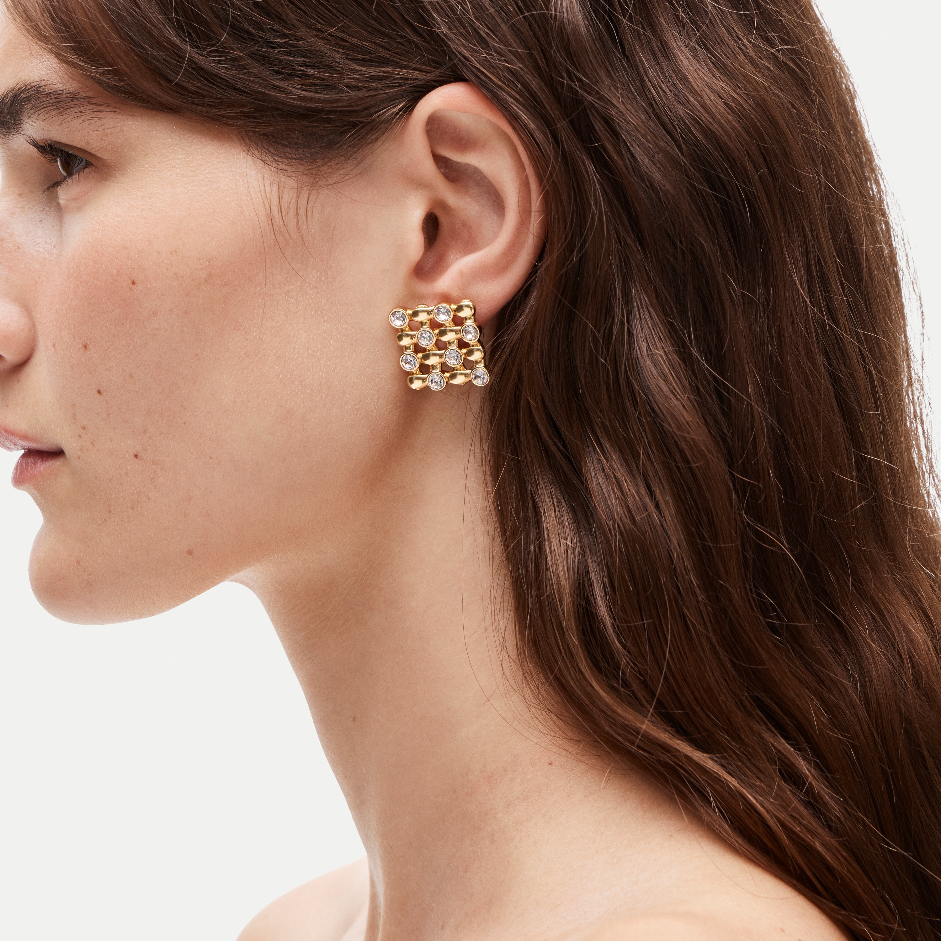 Grid crystal stud earrings