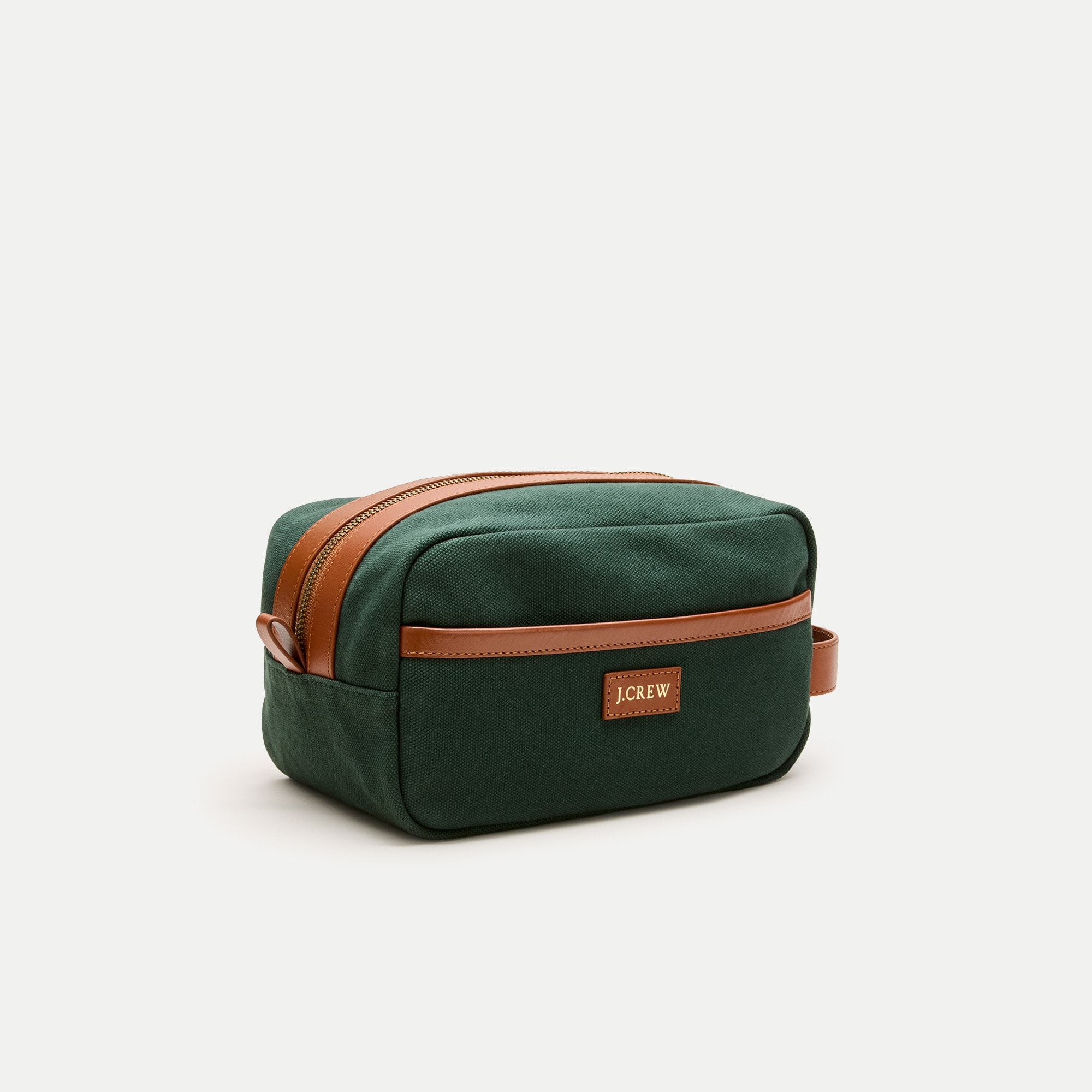 Canvas dopp kit with leather trim