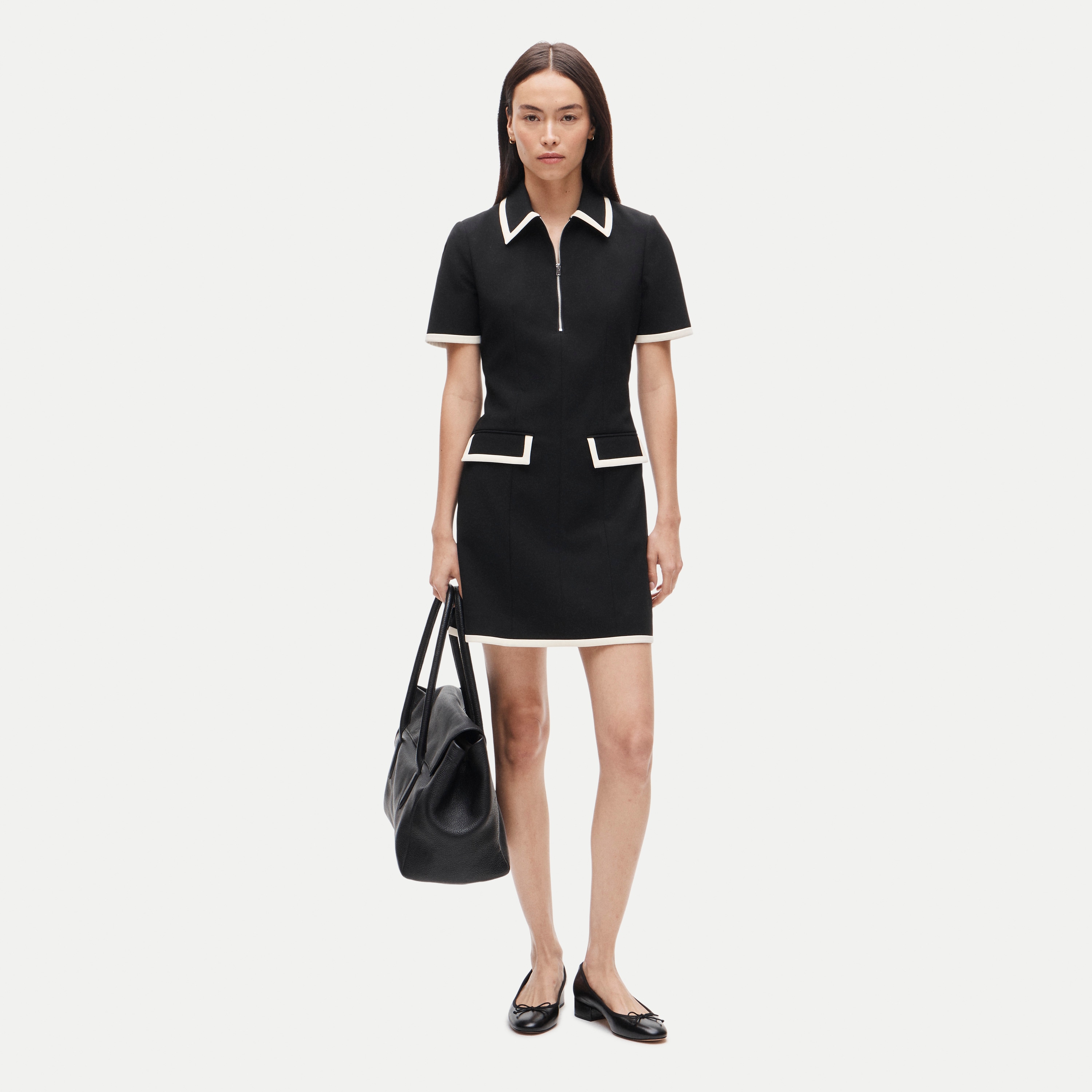 Parc dress in contrast-trim four-season stretch