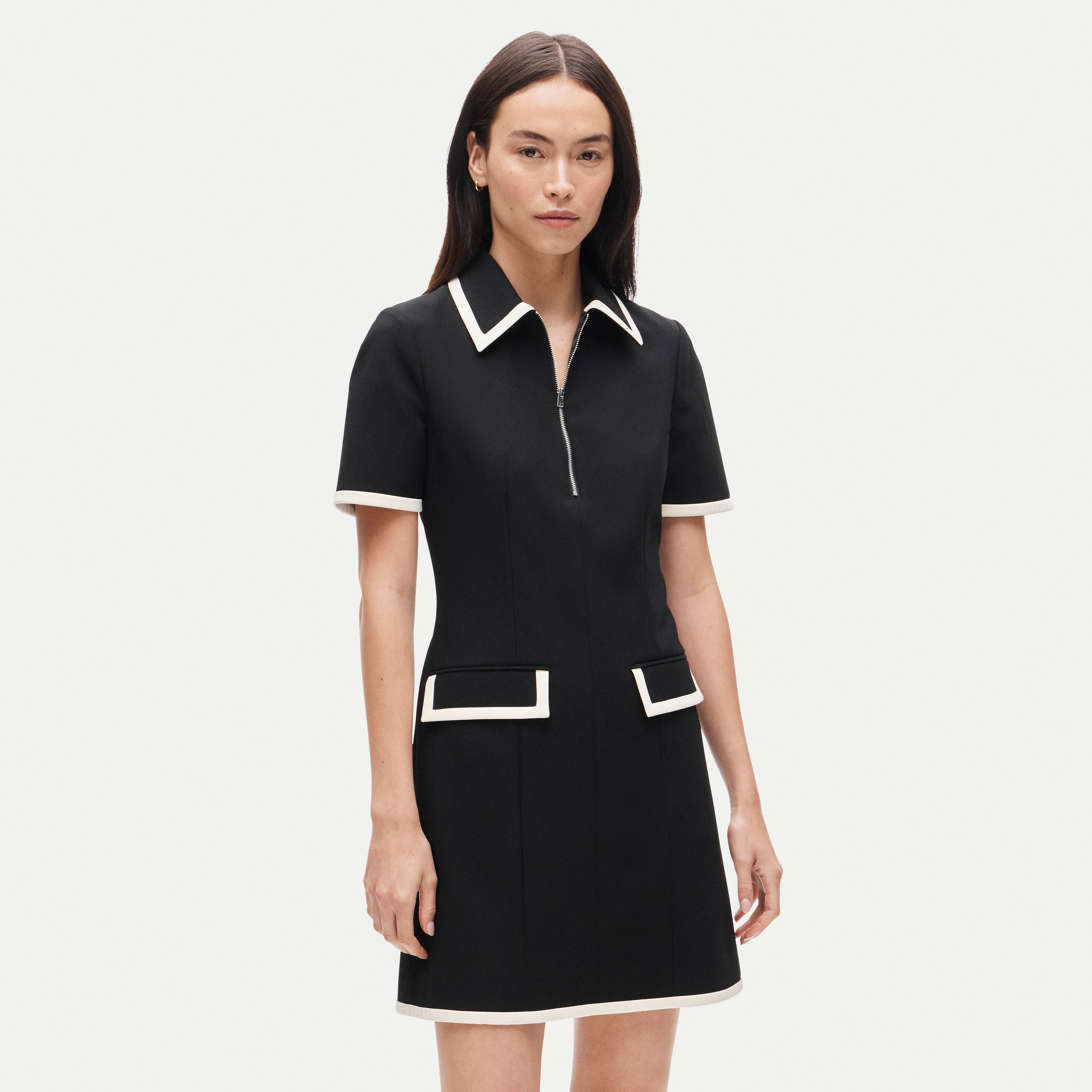 Parc dress in contrast-trim four-season stretch