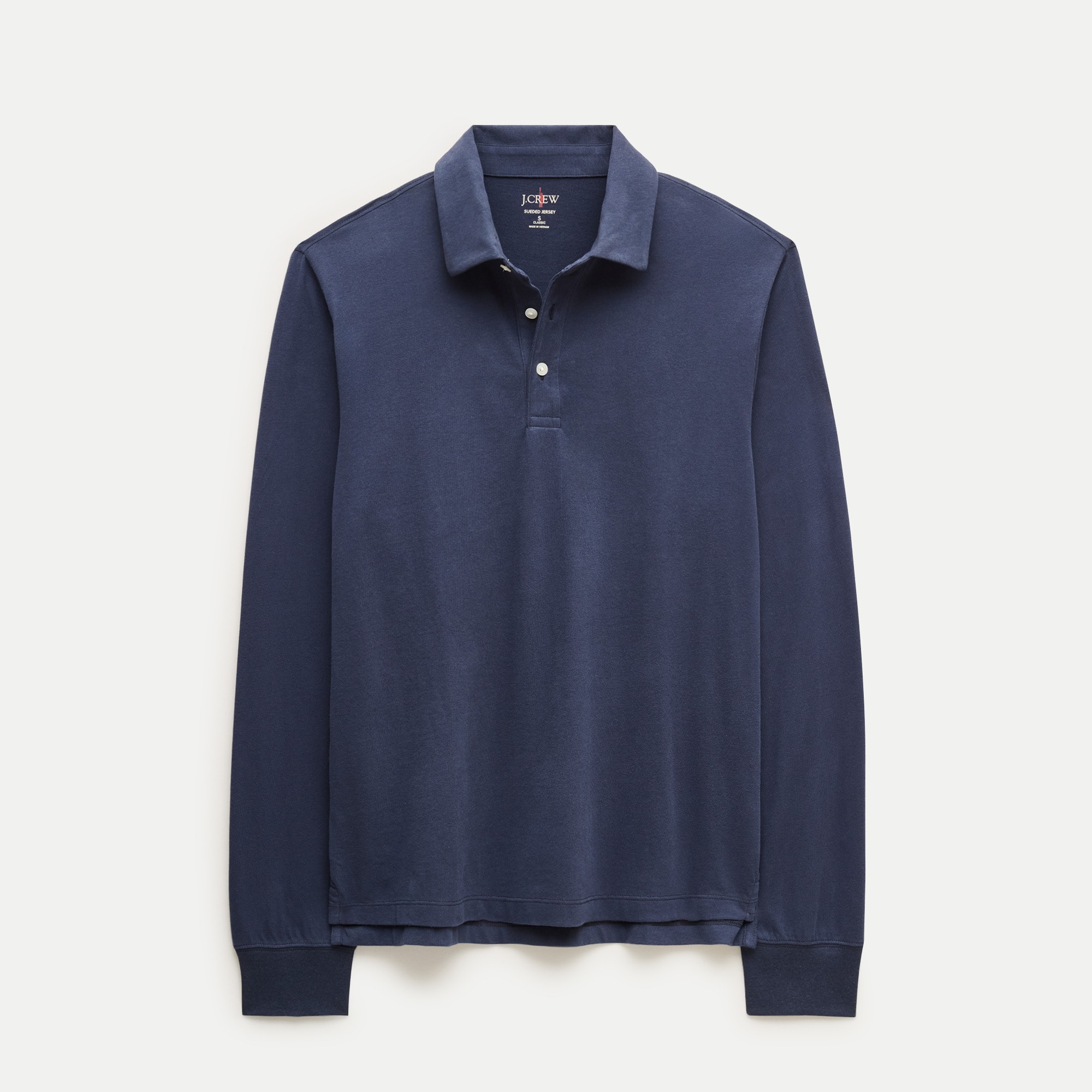 Long-sleeve sueded cotton polo shirt