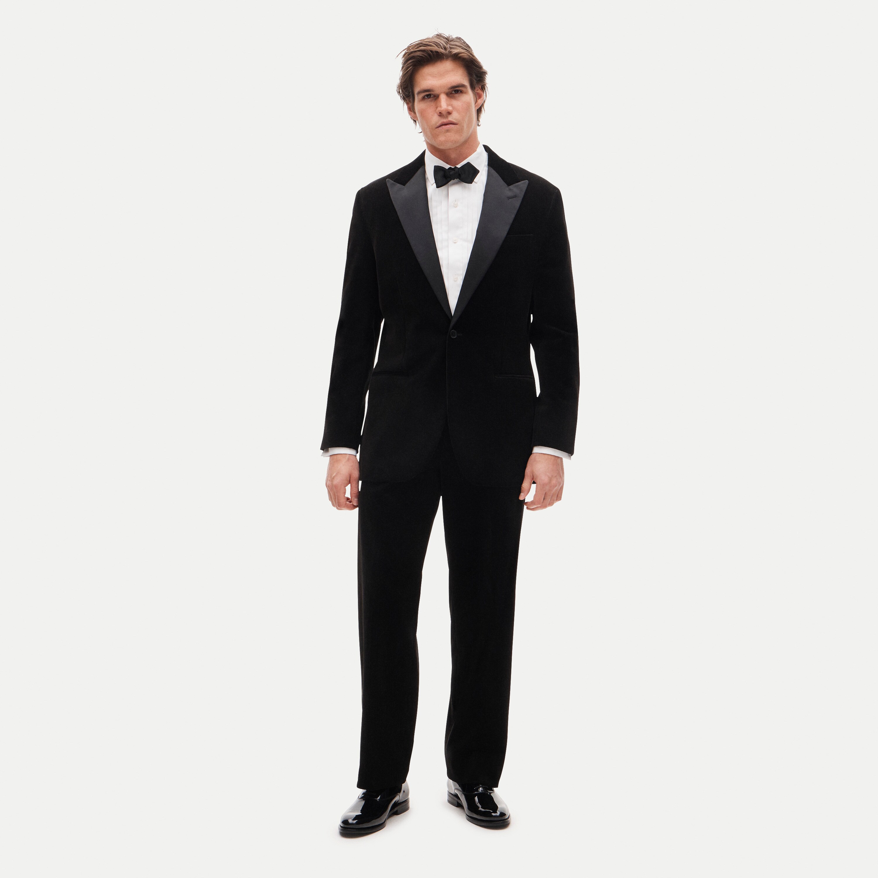 Relaxed-fit peak-lapel tuxedo jacket in Italian cotton corduroy